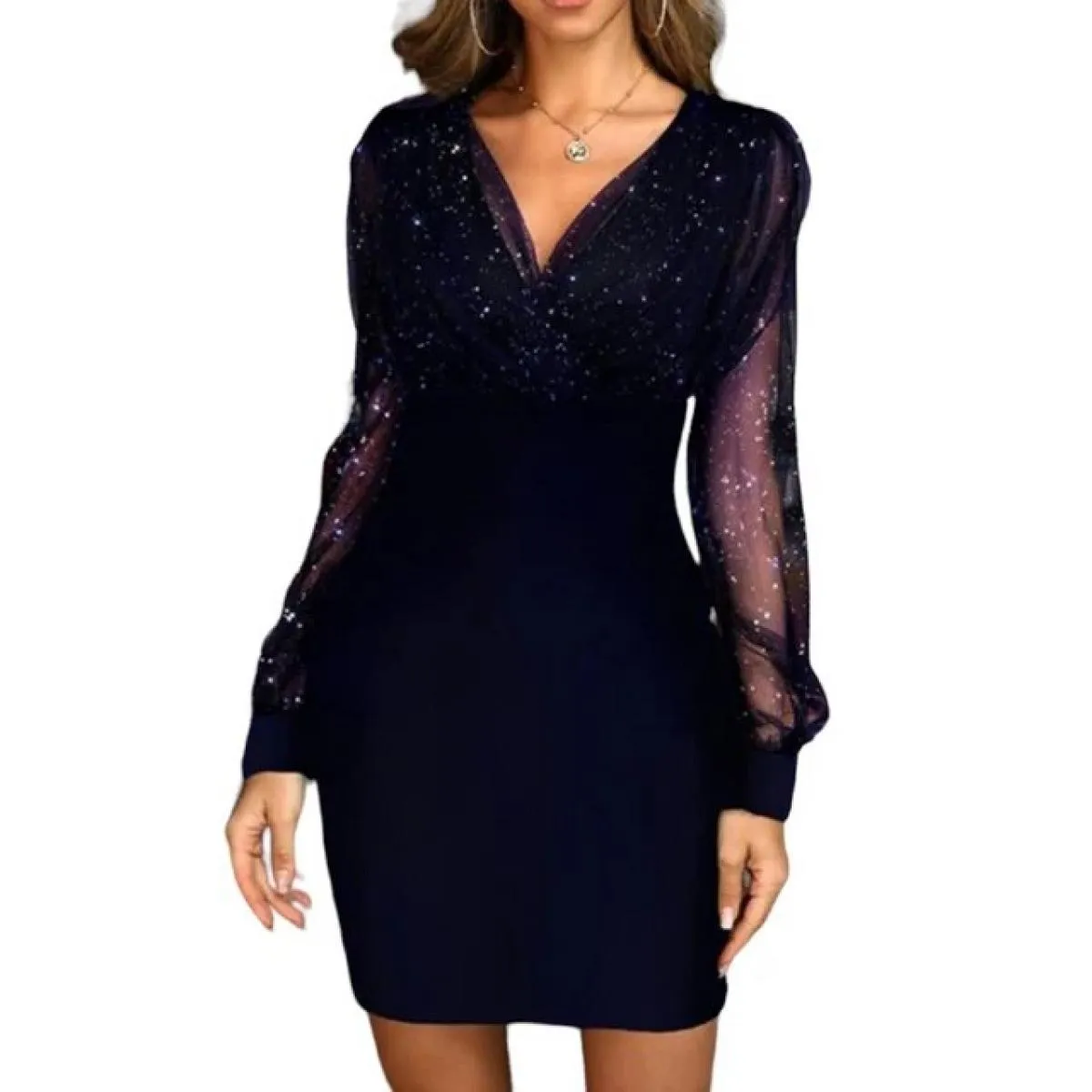 Abito eleganteAbito da sera elegante con scollo a V slim fit al ginocchio per donna autunno/inverno