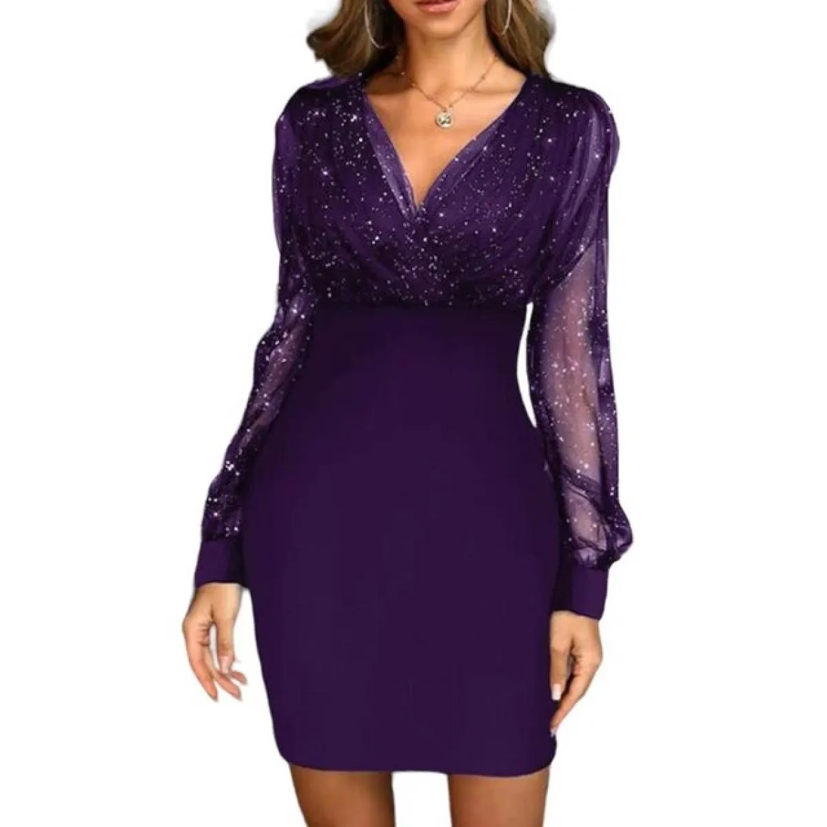 Abito eleganteAbito da sera elegante con scollo a V slim fit al ginocchio per donna autunno/inverno