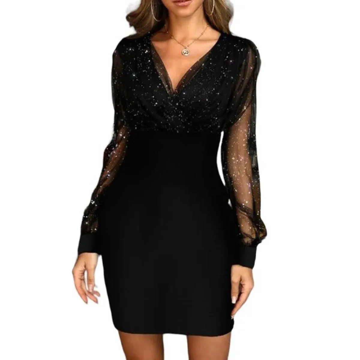 Abito eleganteAbito da sera elegante con scollo a V slim fit al ginocchio per donna autunno/inverno