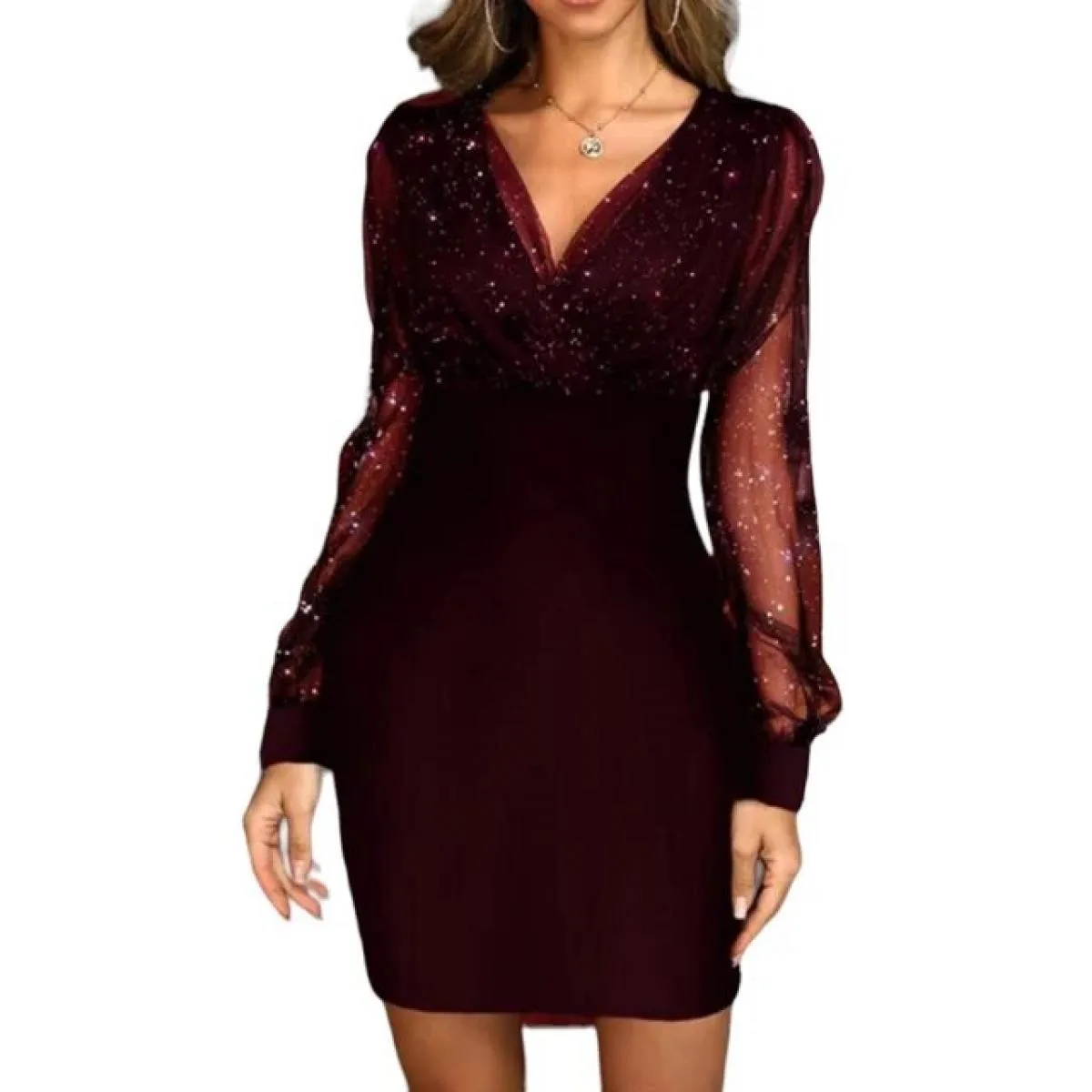 Abito eleganteAbito da sera elegante con scollo a V slim fit al ginocchio per donna autunno/inverno