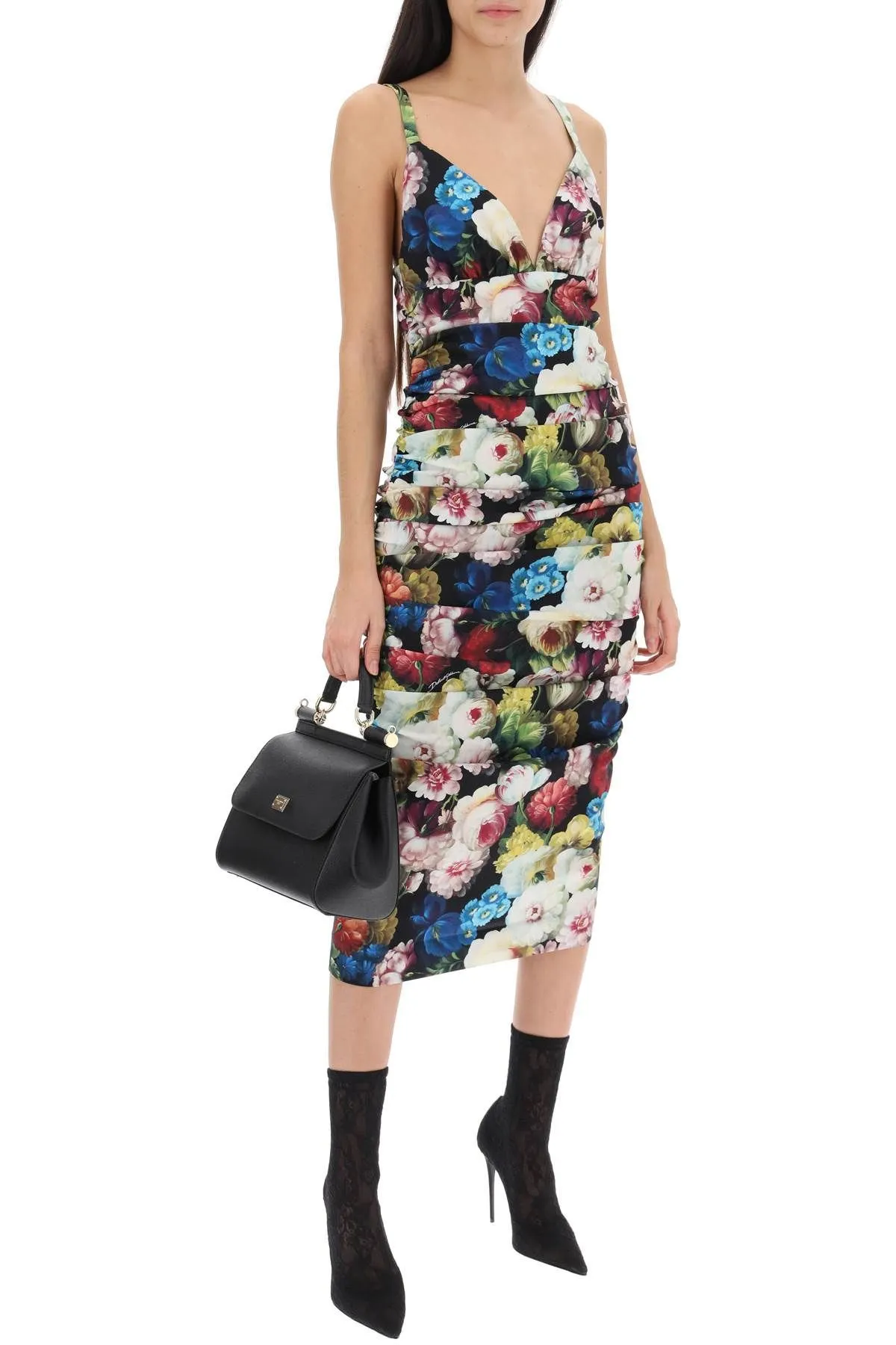Abito midi drappeggiato Fiore Notturno