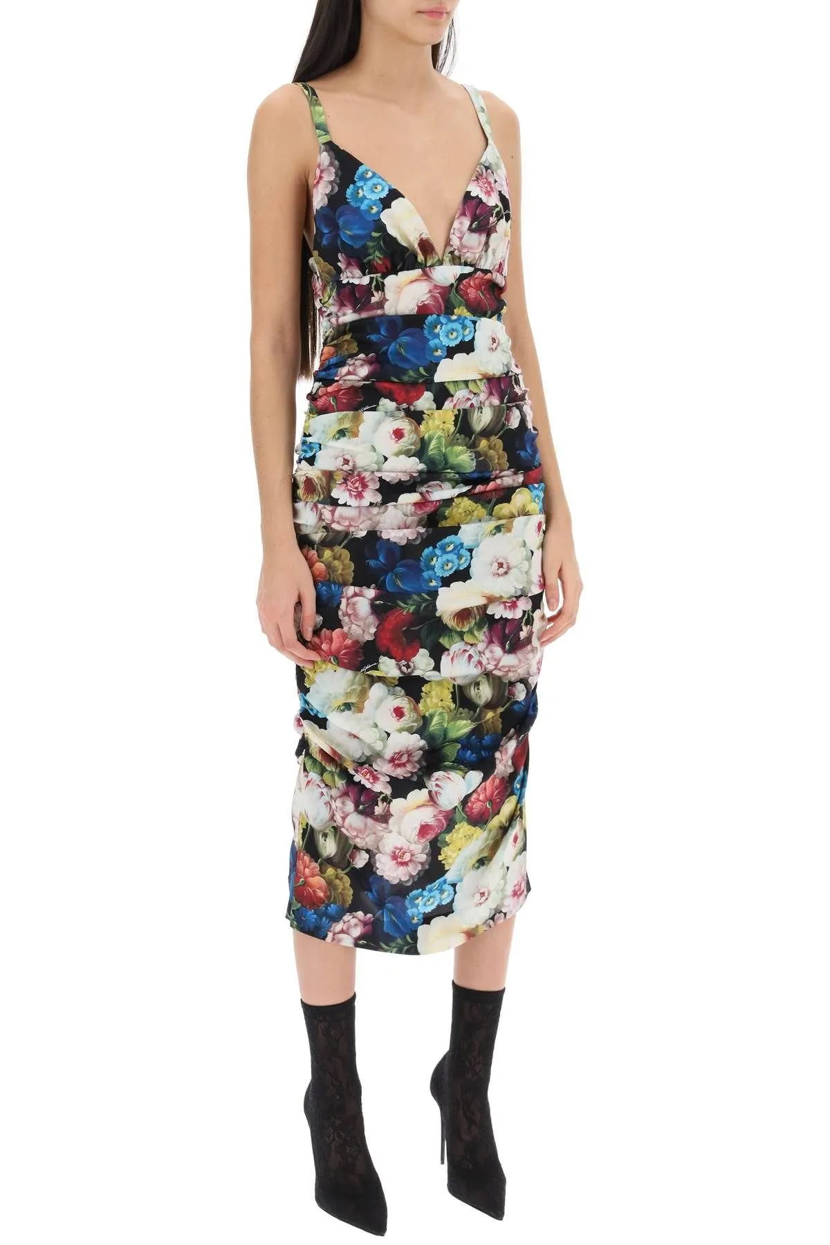 Abito midi drappeggiato Fiore Notturno