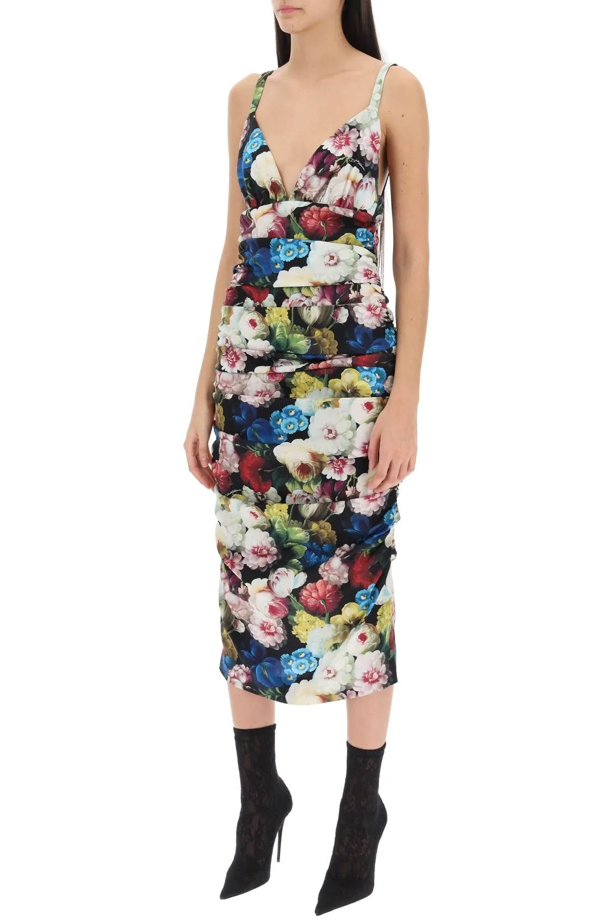 Abito midi drappeggiato Fiore Notturno