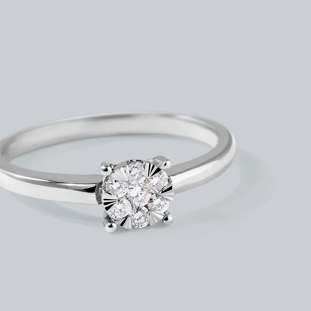 Anello Solitario Petali Oro Bianco 750/1000 Diamante Bianco 0,17 ct 1681128