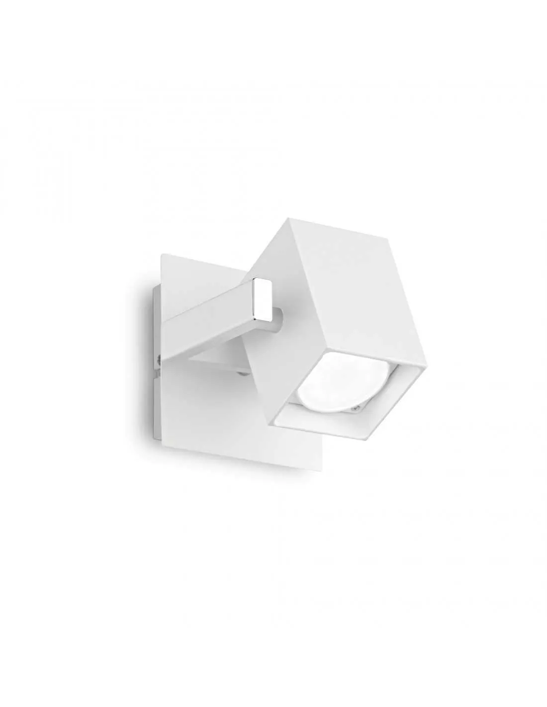 Applique spot tecnico orientabile bianco con base quadrata Ideal Lux Mouse AP1, Corpo in metallo e particolari cromo, 1 GU10