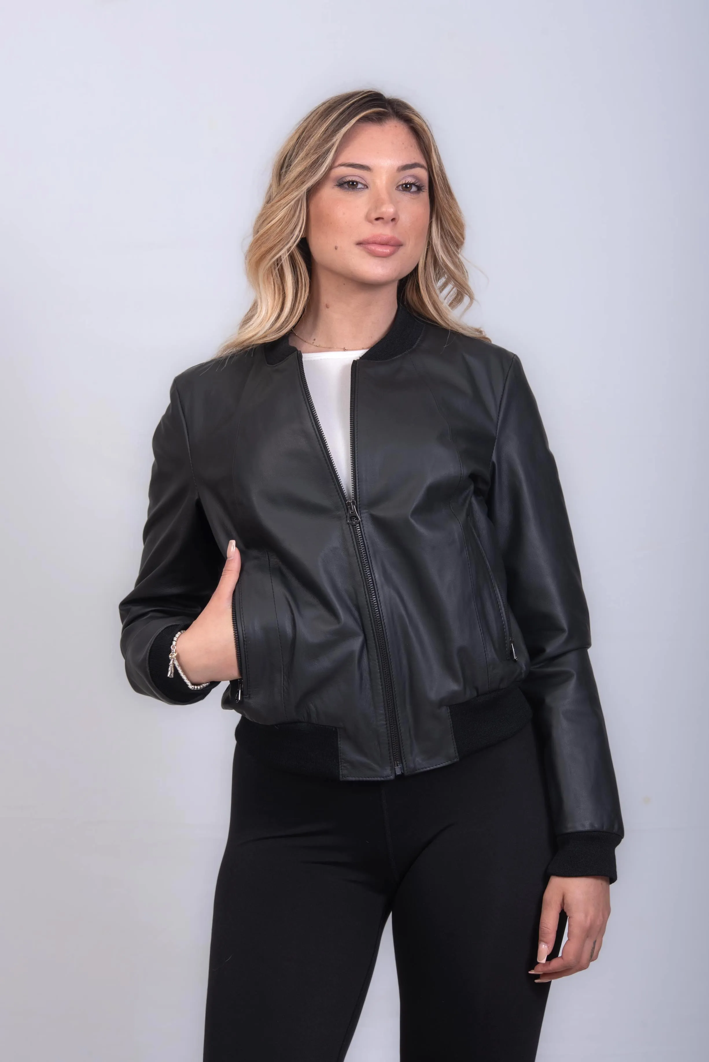 BOMBER DONNA IN PELLE NERO