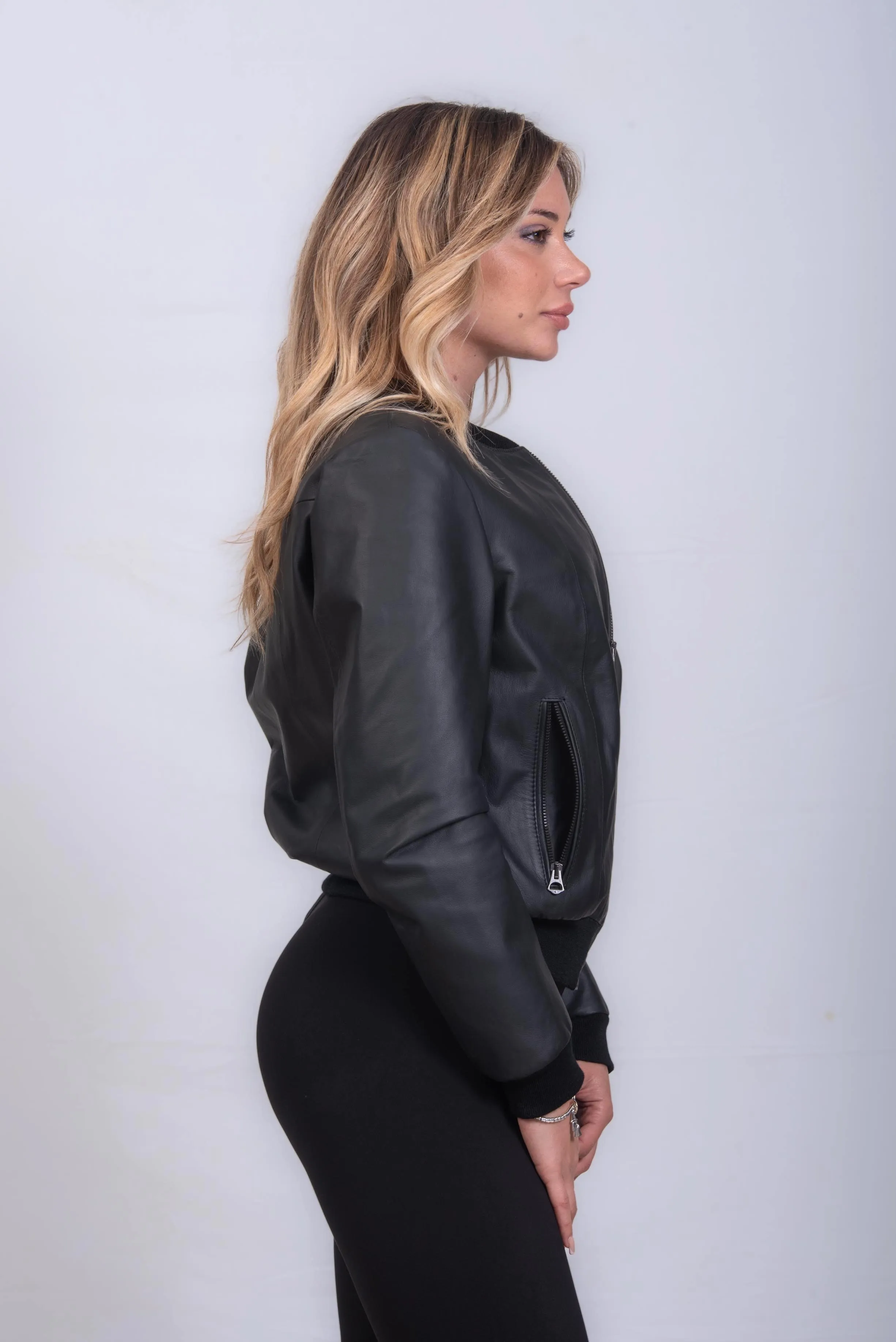 BOMBER DONNA IN PELLE NERO