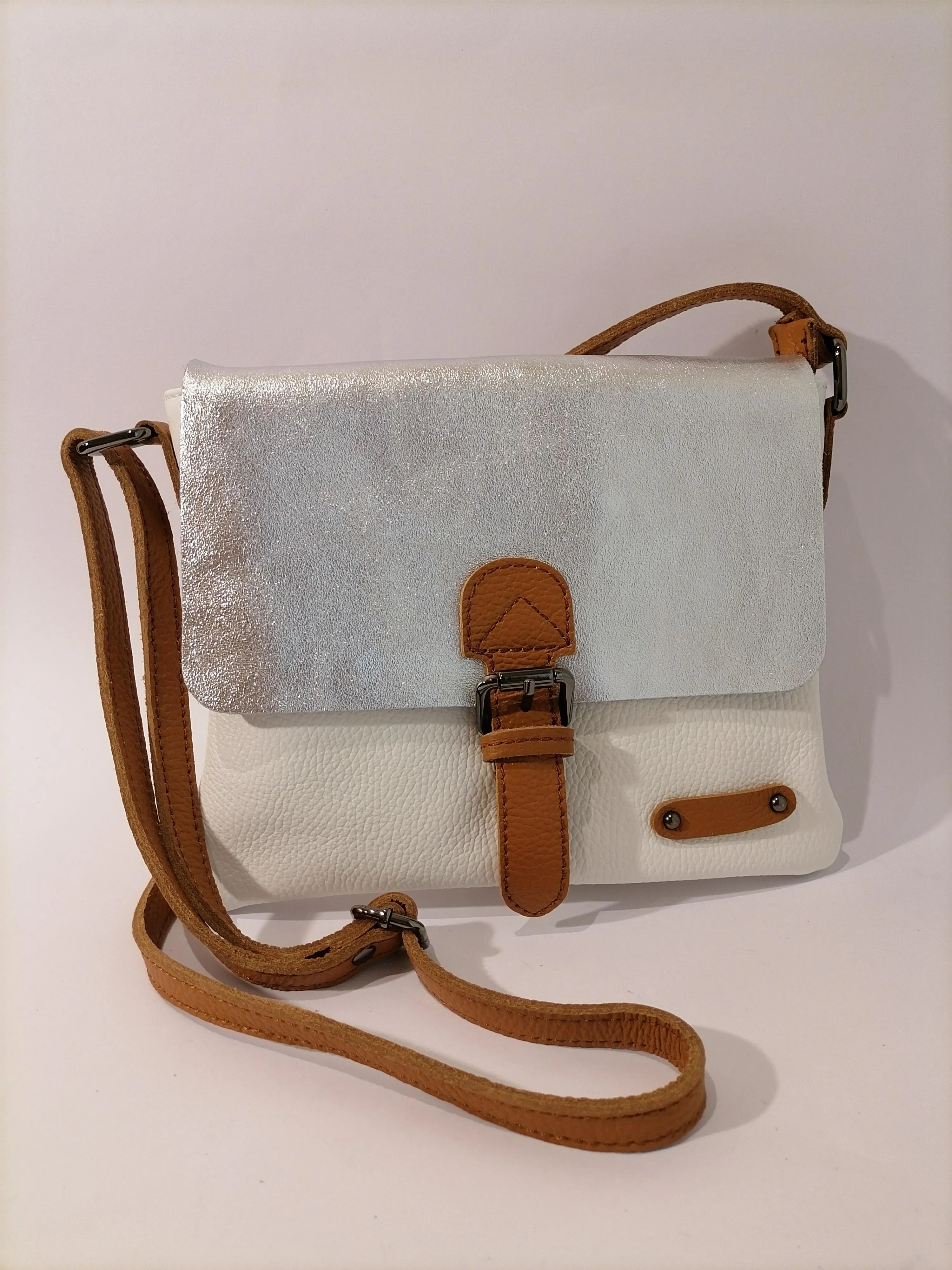 Borsa a tracolla in vera pelle morbidissima bicolore
