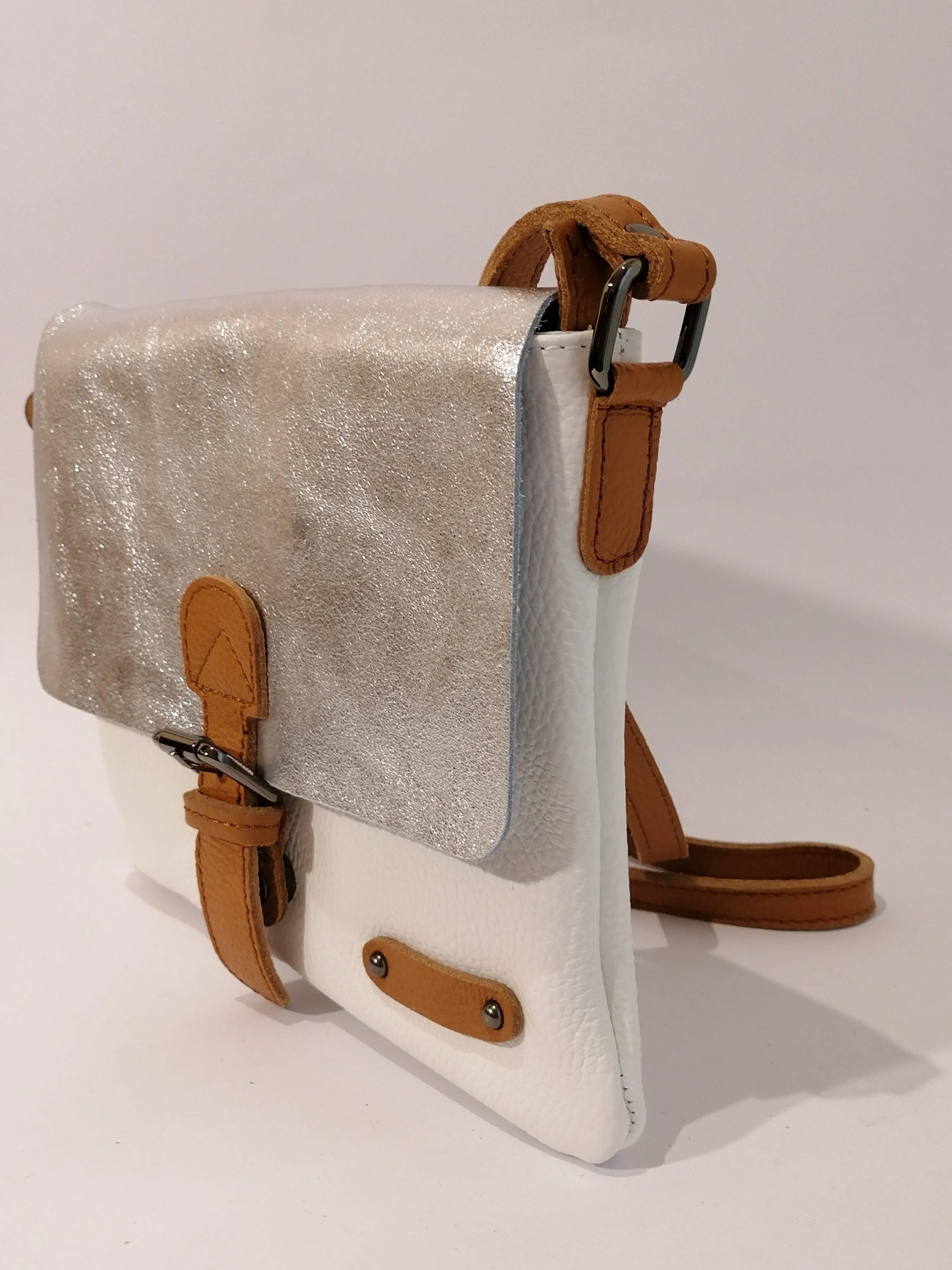 Borsa a tracolla in vera pelle morbidissima bicolore