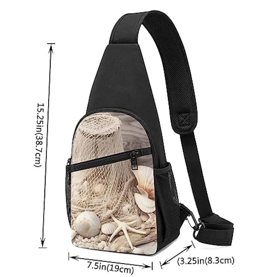 Borsa a tracolla unisex con rete da pesca costiera con stampa a conchiglia, Nero , Taglia unica 166248799