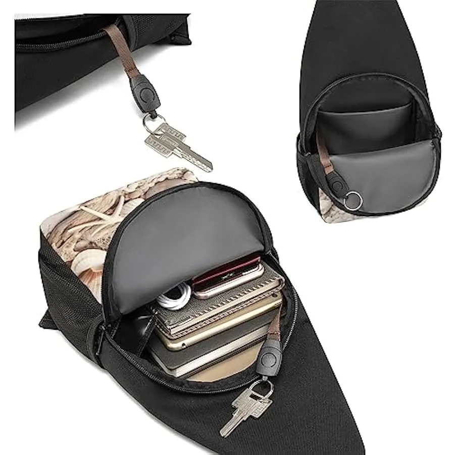 Borsa a tracolla unisex con rete da pesca costiera con stampa a conchiglia, Nero , Taglia unica 166248799