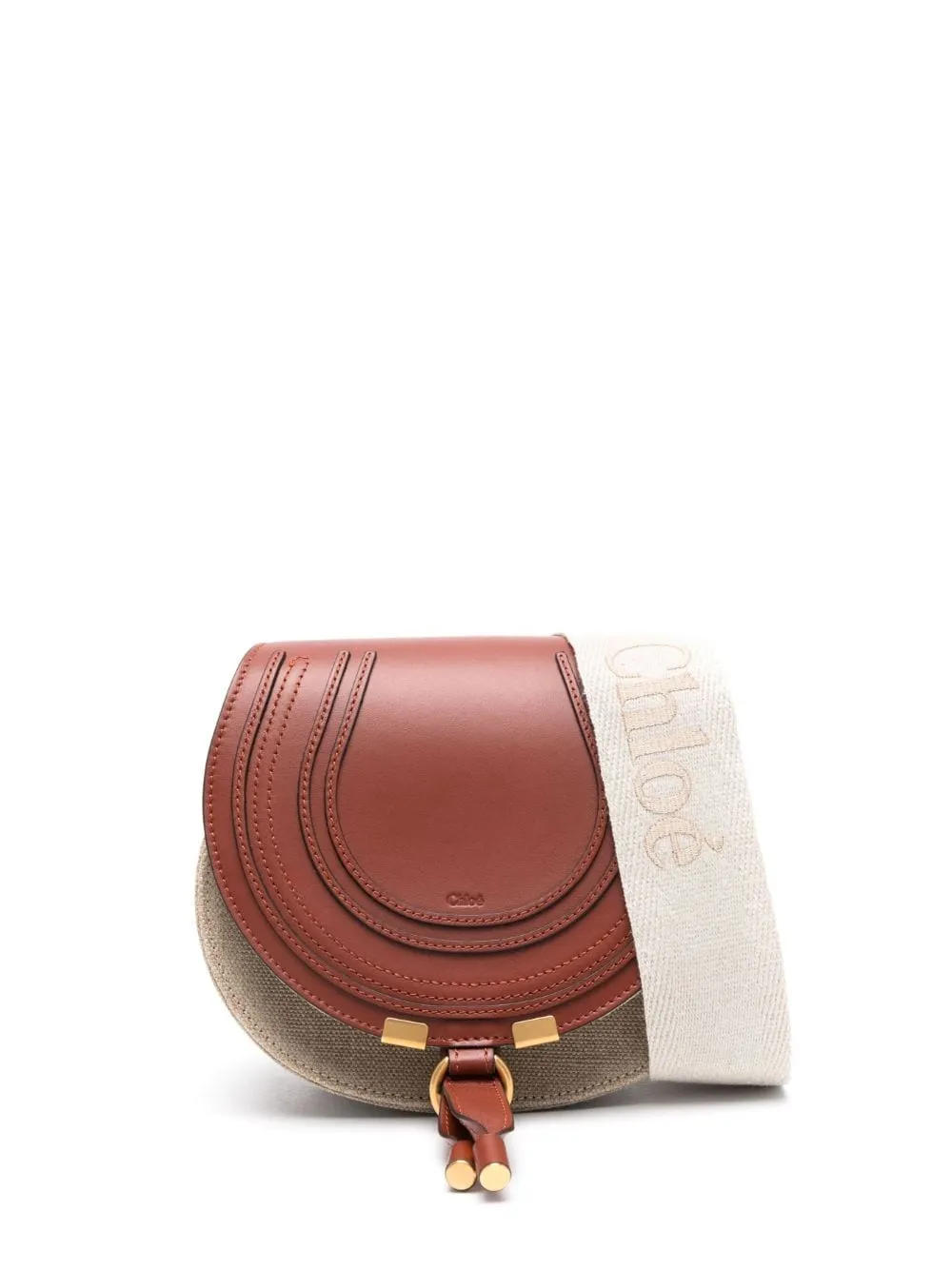 Borsa Saddle Marcie piccola in lino e pelle morbida