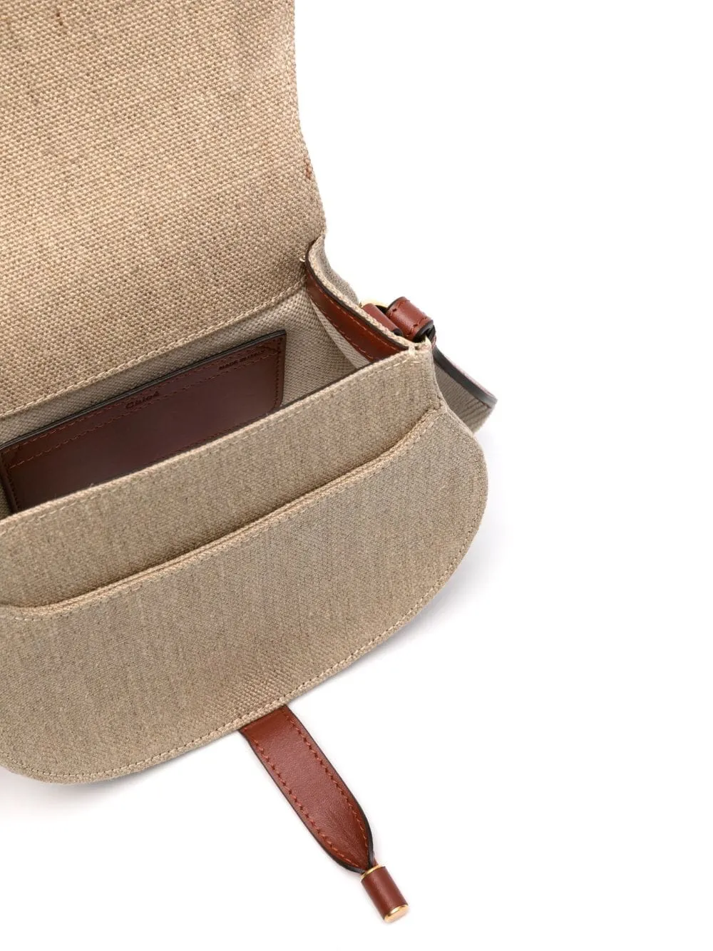 Borsa Saddle Marcie piccola in lino e pelle morbida