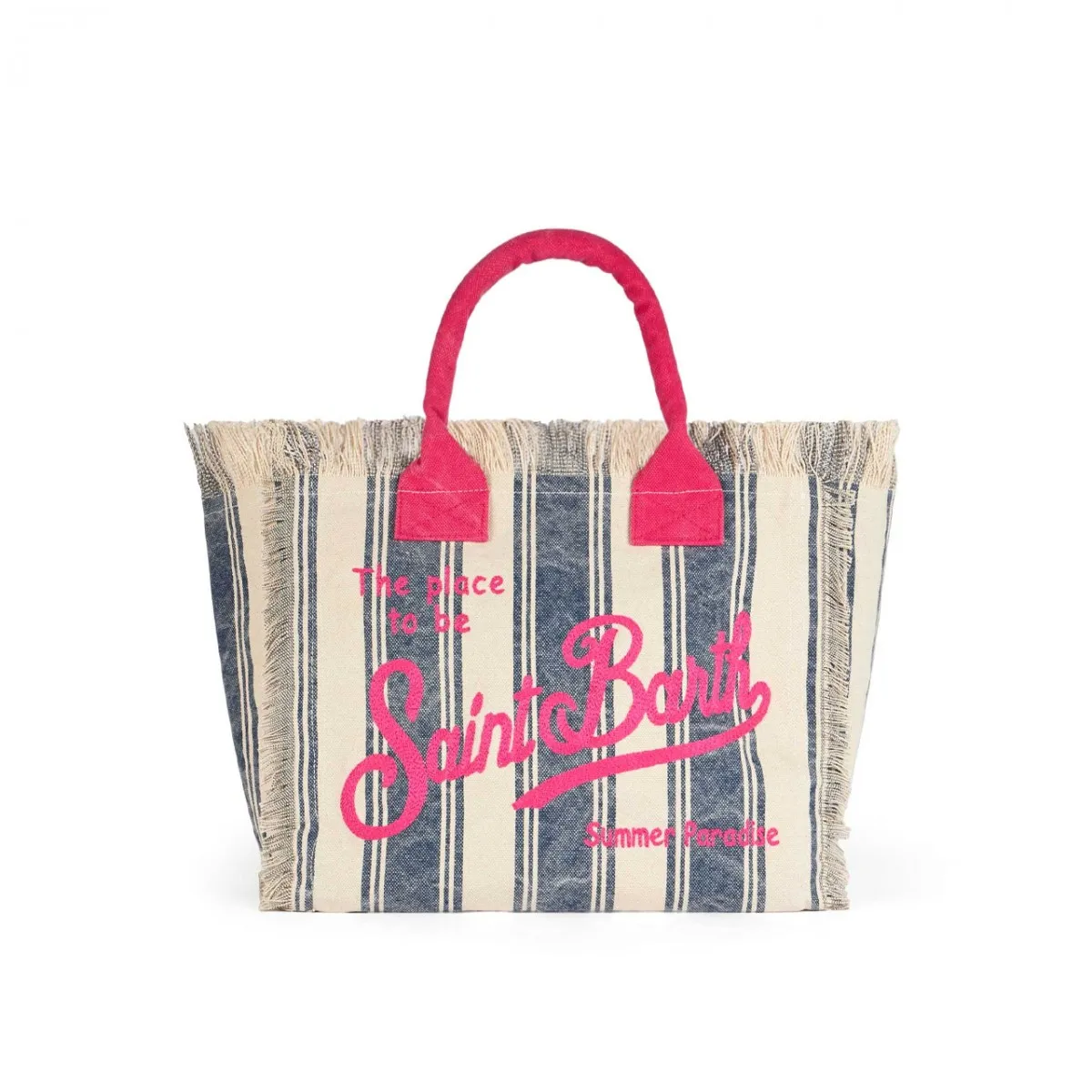 Borsa Vanity In Canvas A Righe Blu