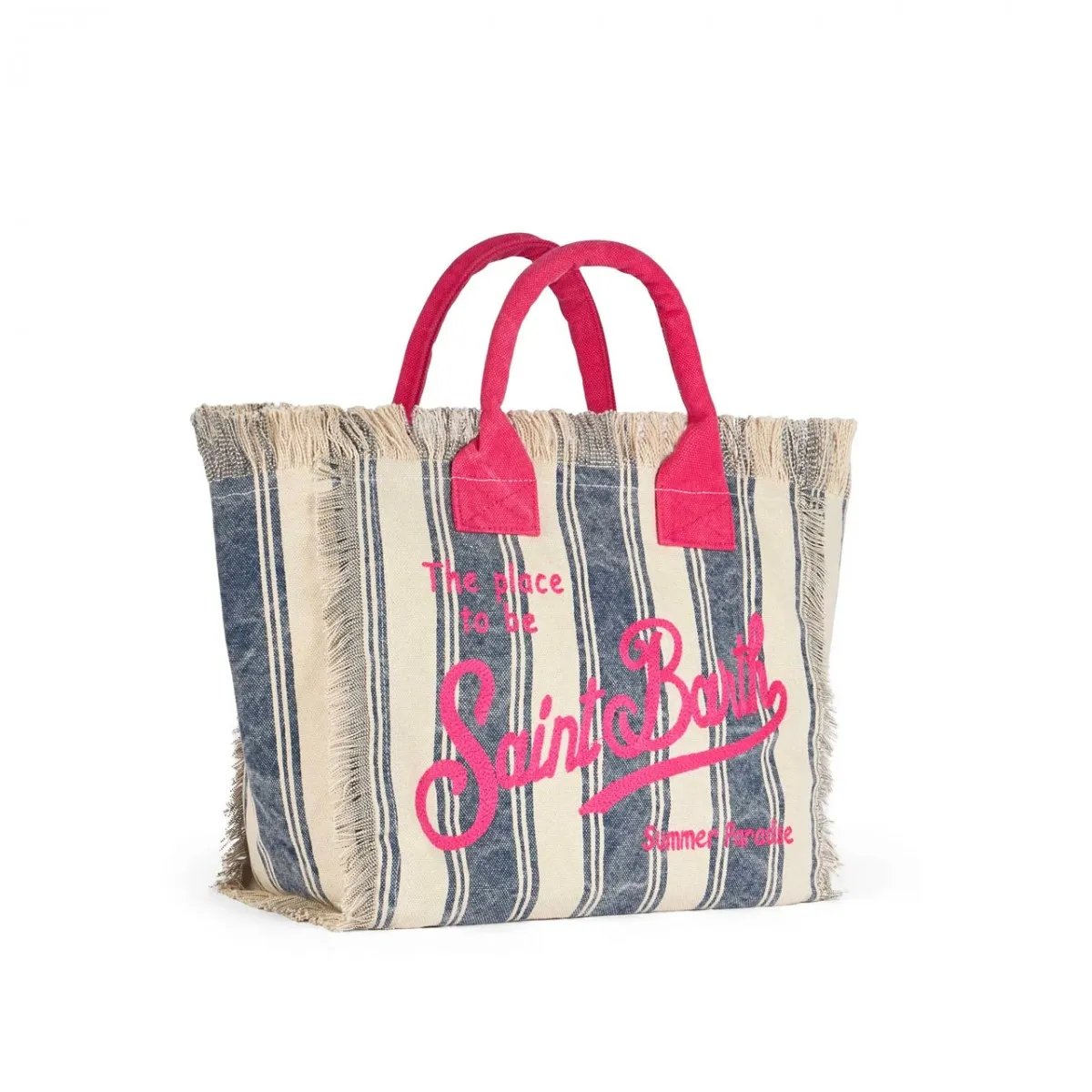 Borsa Vanity In Canvas A Righe Blu