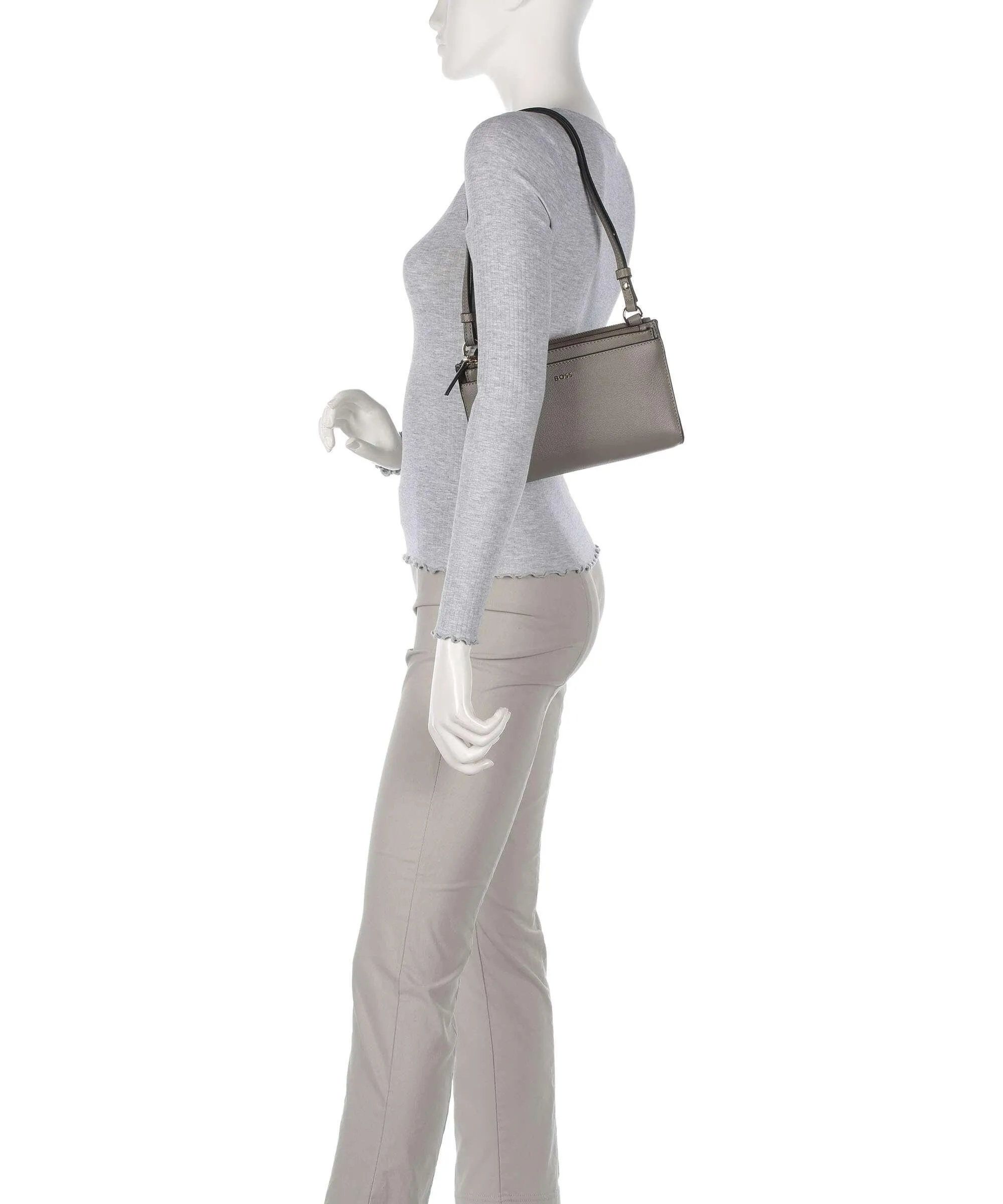  BOSS Alyce Borsa a spalla pelle di vacchetta grana taupe  