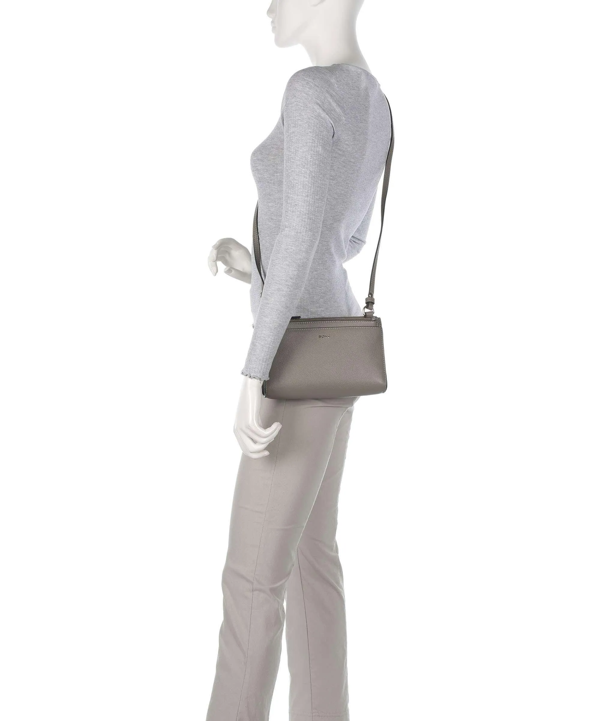  BOSS Alyce Borsa a spalla pelle di vacchetta grana taupe  