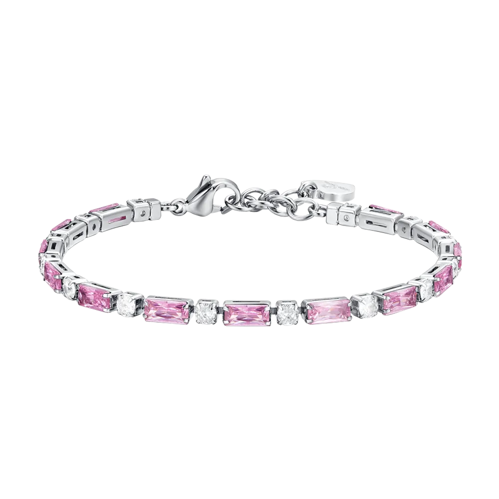 BRACCIALE TENNIS DONNA IN ACCIAIO ZIRCONI ROSA