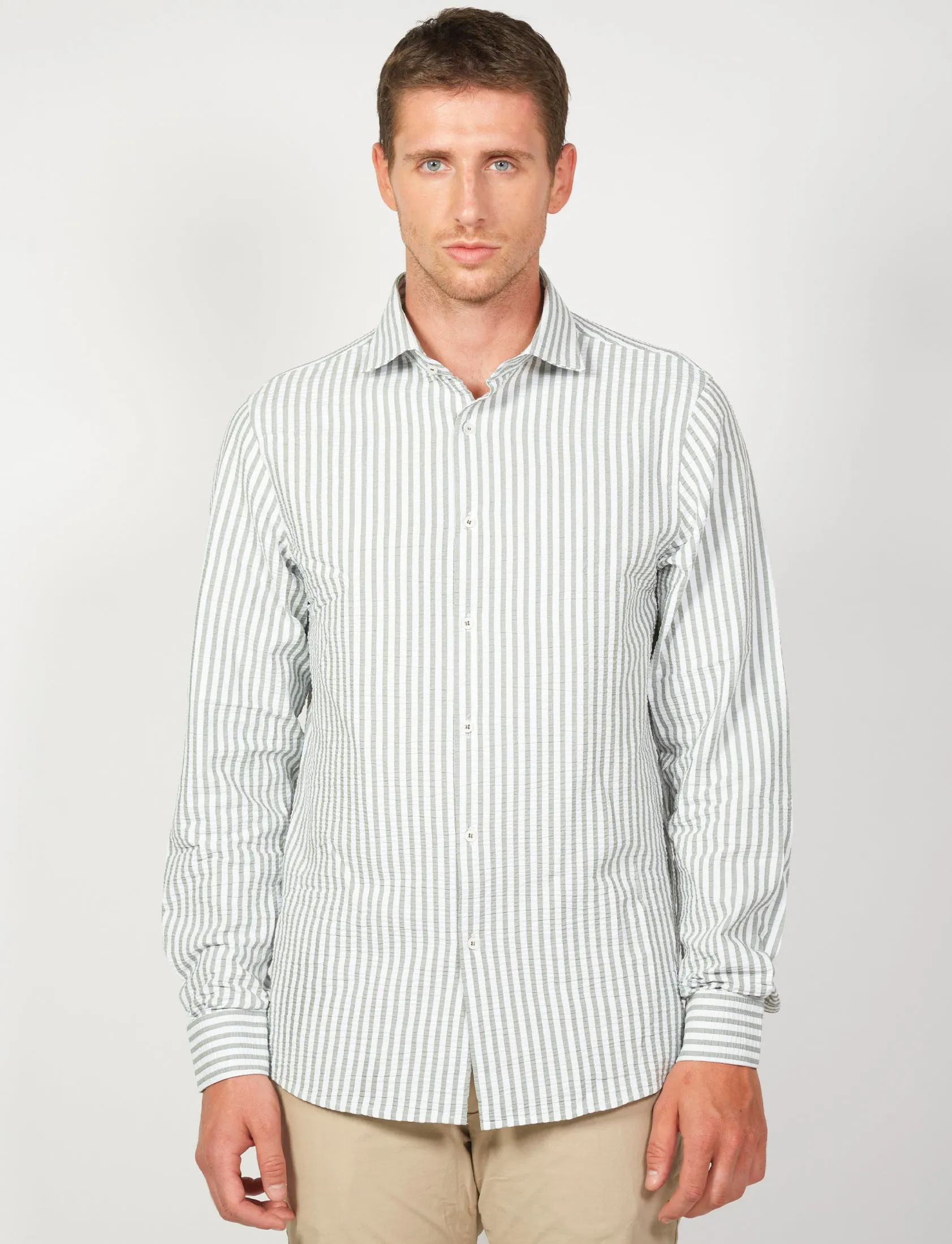 Camicia in cotone goffrato a righe