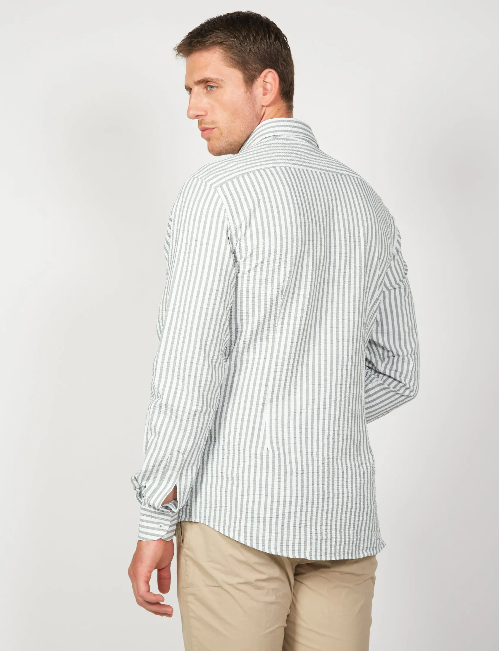 Camicia in cotone goffrato a righe