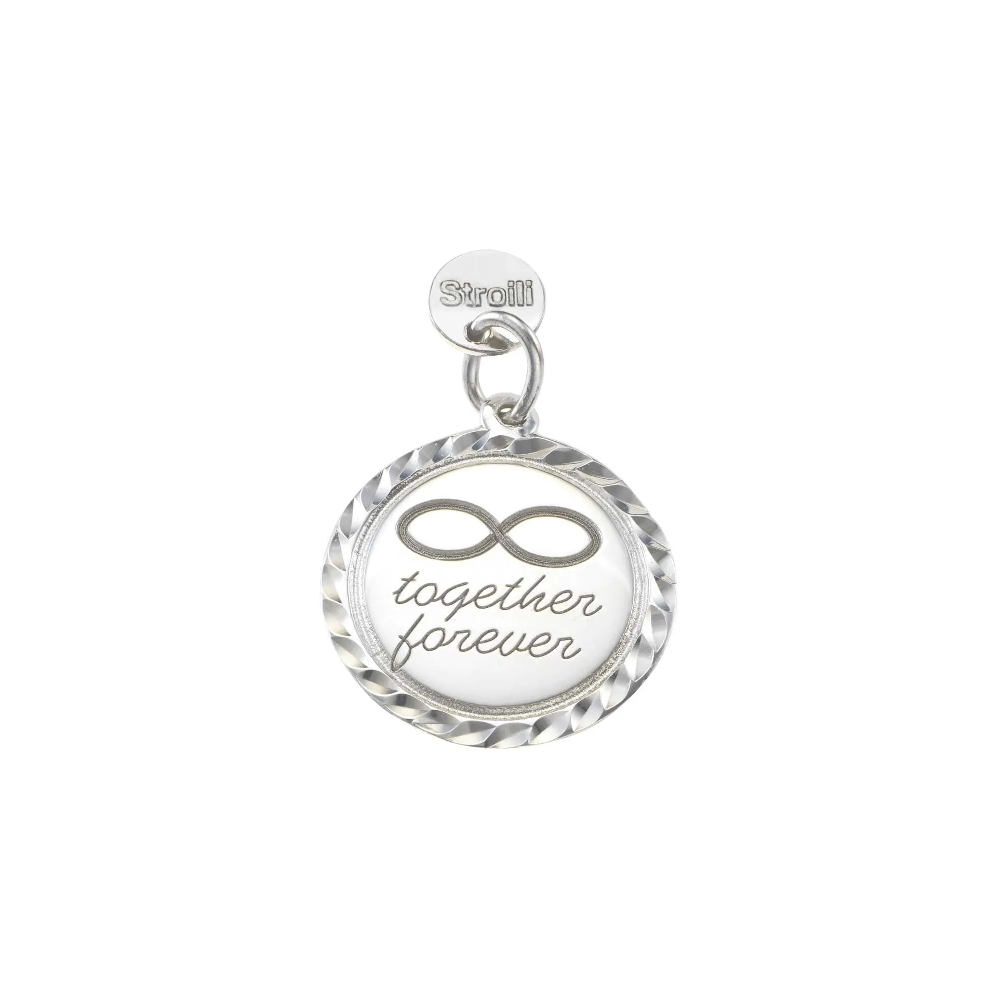 Charm in argento rodiato diamantato con incisione