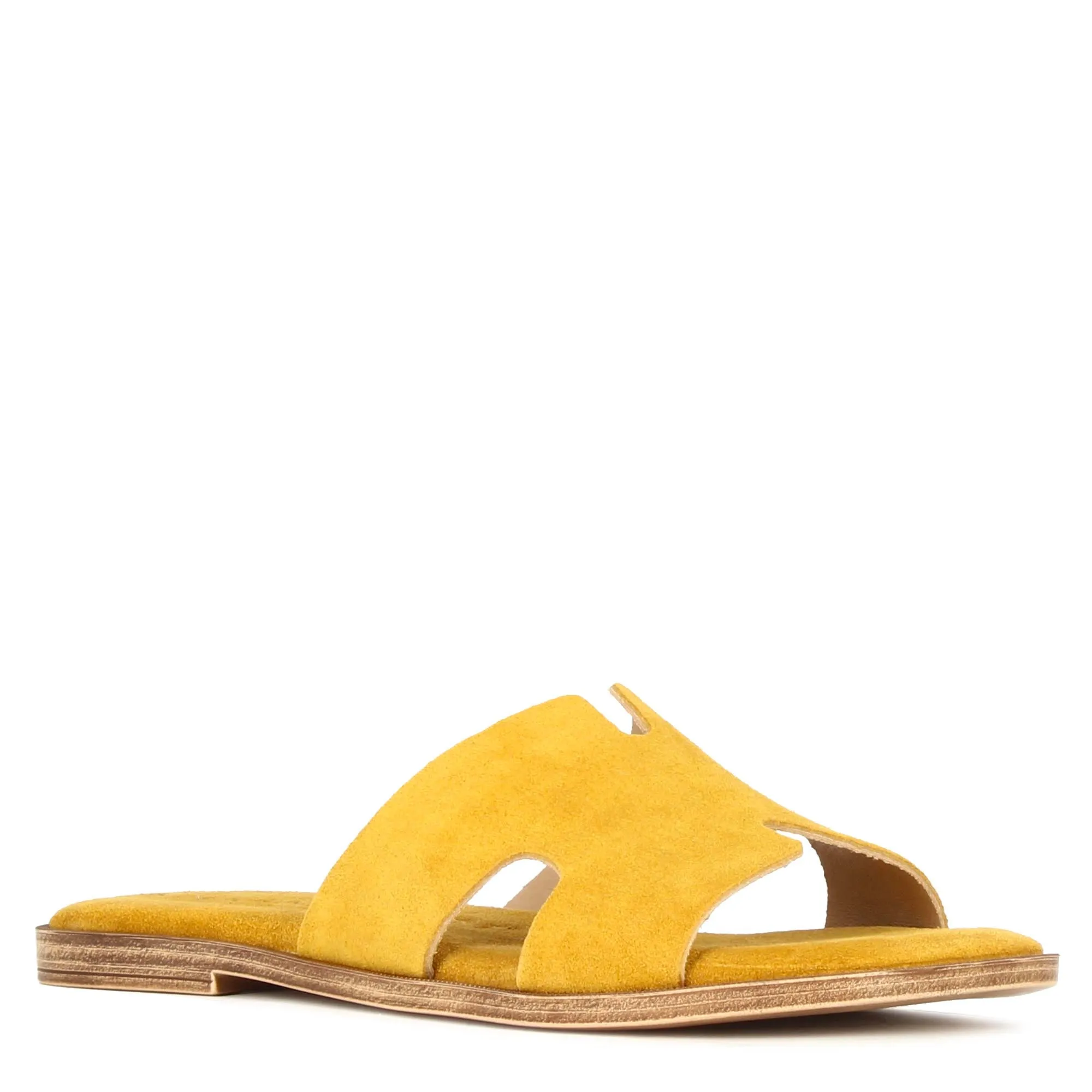 Ciabattine da donna in pelle scamosciata colore giallo