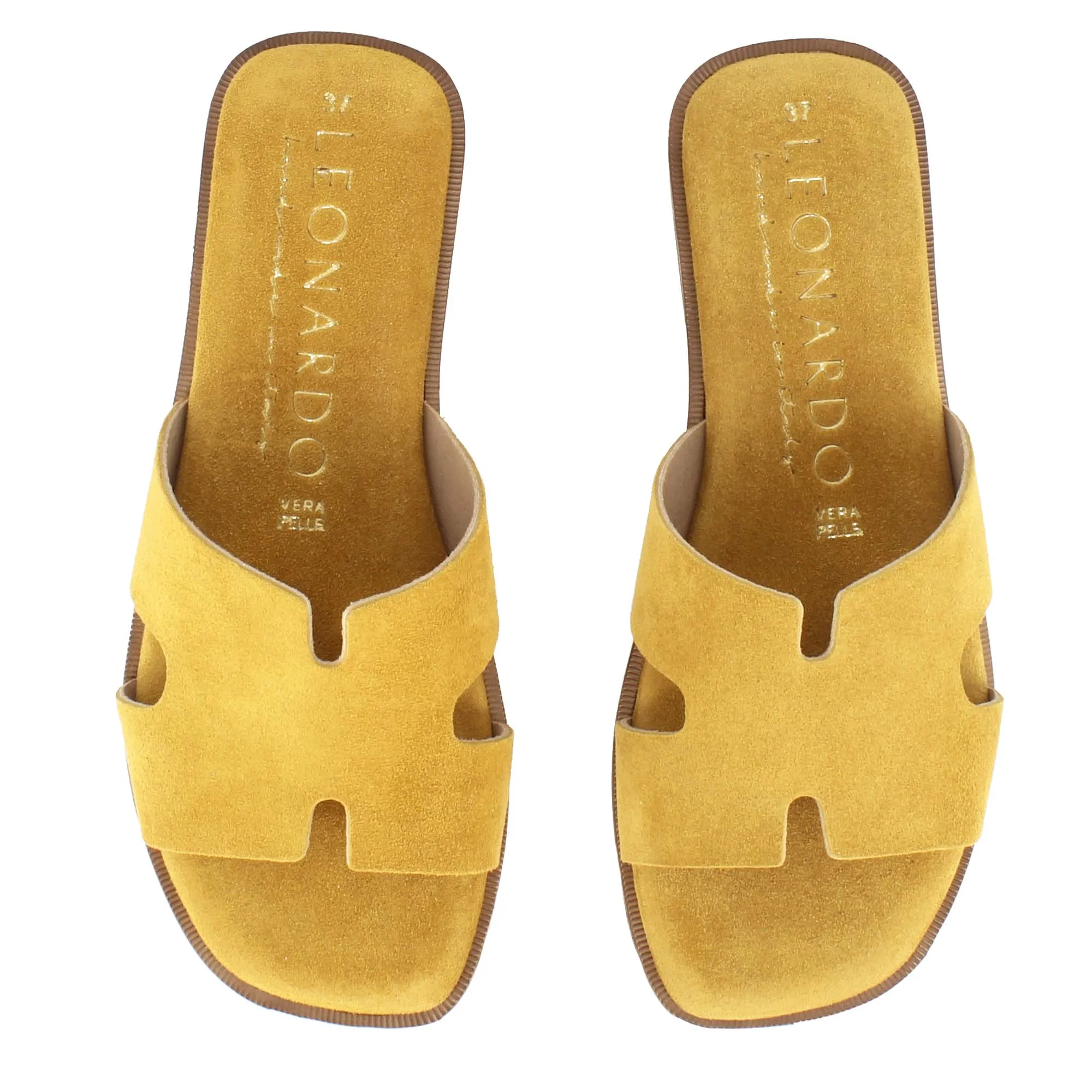 Ciabattine da donna in pelle scamosciata colore giallo