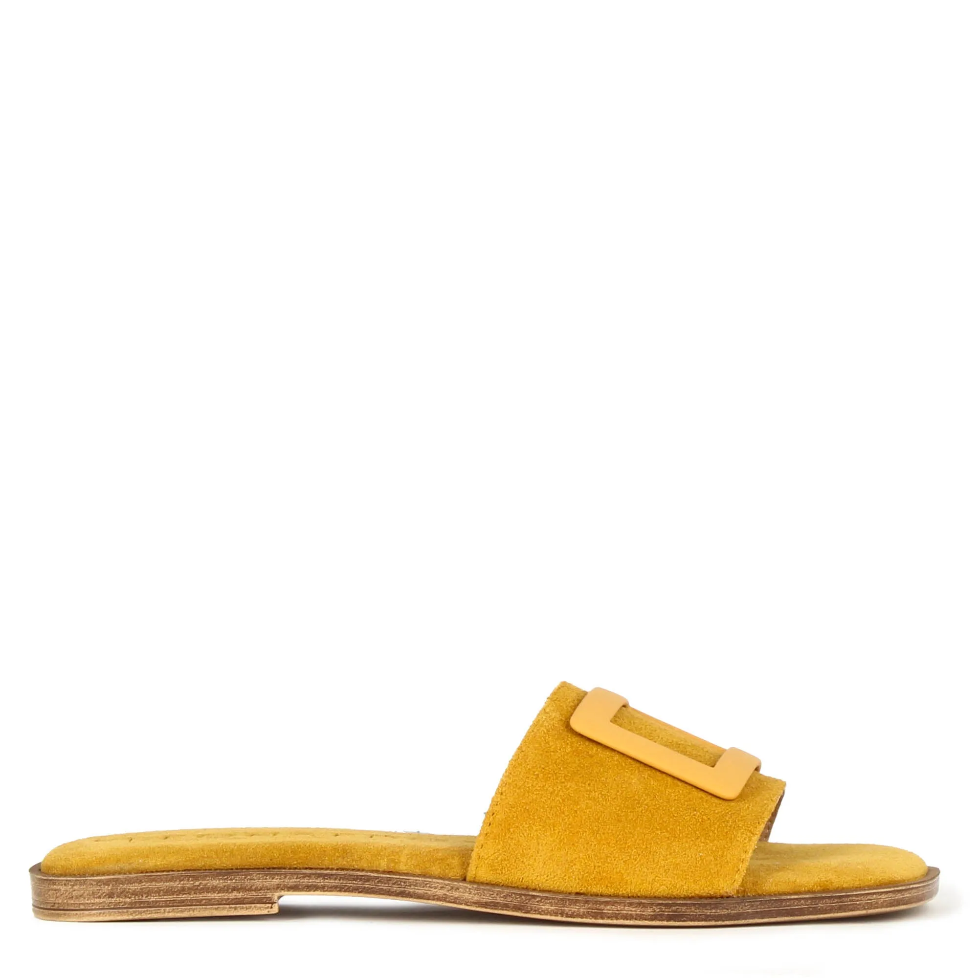Ciabattine da donna scamosciate con fascia colore giallo