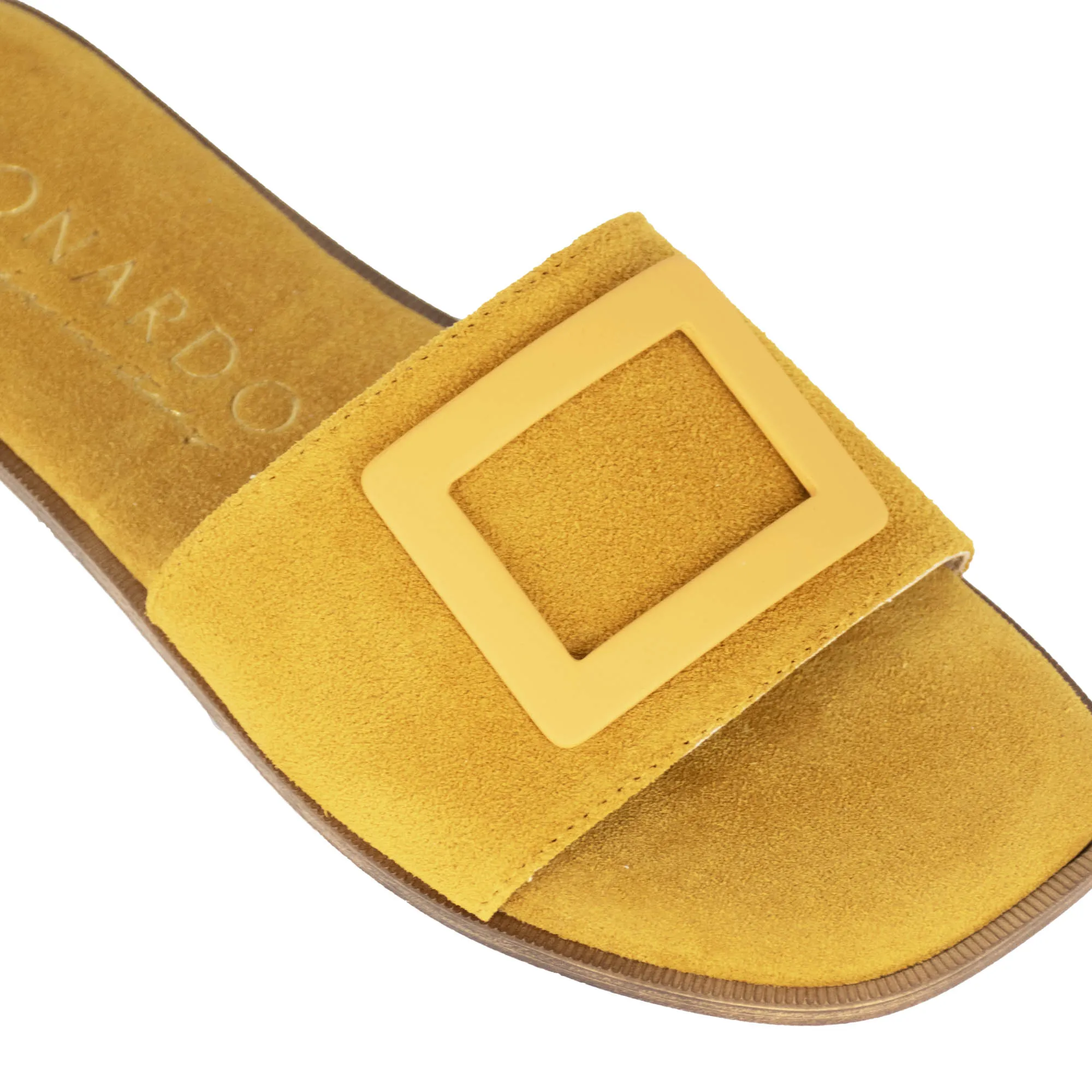 Ciabattine da donna scamosciate con fascia colore giallo