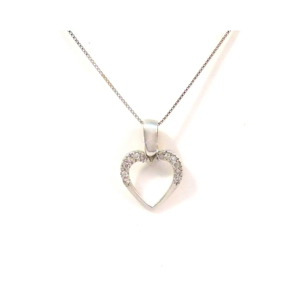 COLLANA CON CIONDOLO CUORE IN ORO BIANCO 18 KT E ZIRCONI
