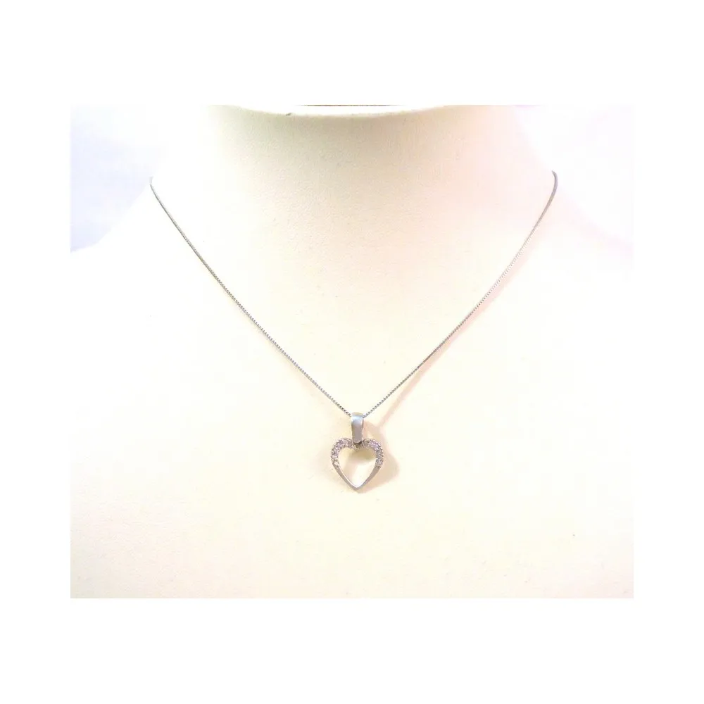 COLLANA CON CIONDOLO CUORE IN ORO BIANCO 18 KT E ZIRCONI