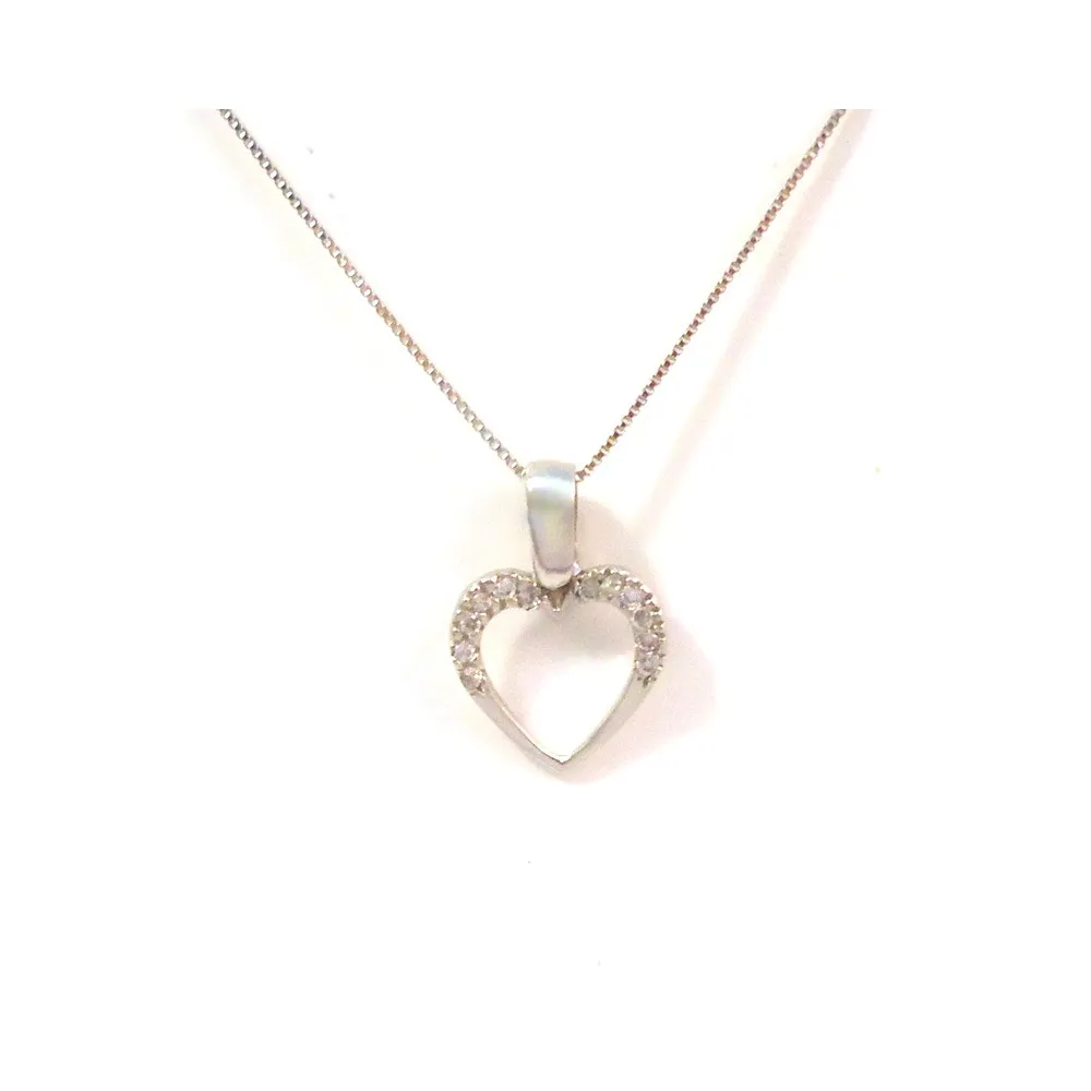 COLLANA CON CIONDOLO CUORE IN ORO BIANCO 18 KT E ZIRCONI