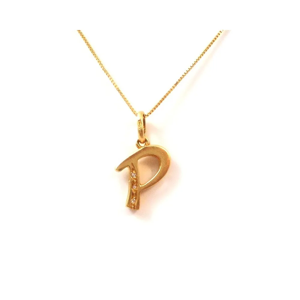 COLLANA CON CIONDOLO LETTERA IN ORO GIALLO 18 KT E ZIRCONI RICHIEDI LA TUA INIZIALE