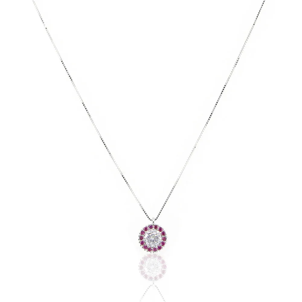 Collana Donna Punto Luce in Oro Bianco con Zirconi e Rubini Sintetici