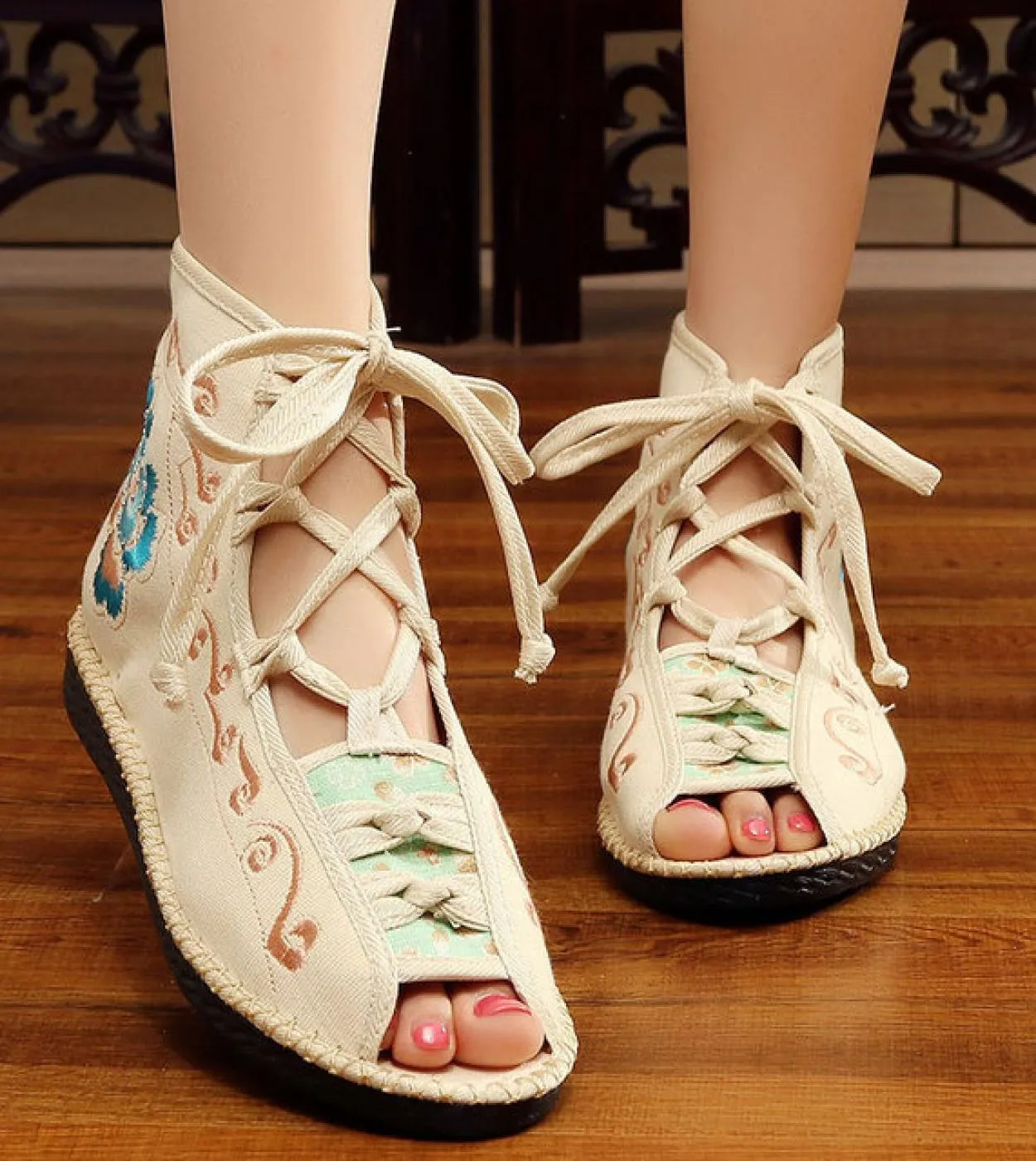 Comemore Women Canvas Sandals Tennis Shoes Spring Summer Ladies Flat Sandials Embroidery China Lady Footwear 2022 Free S