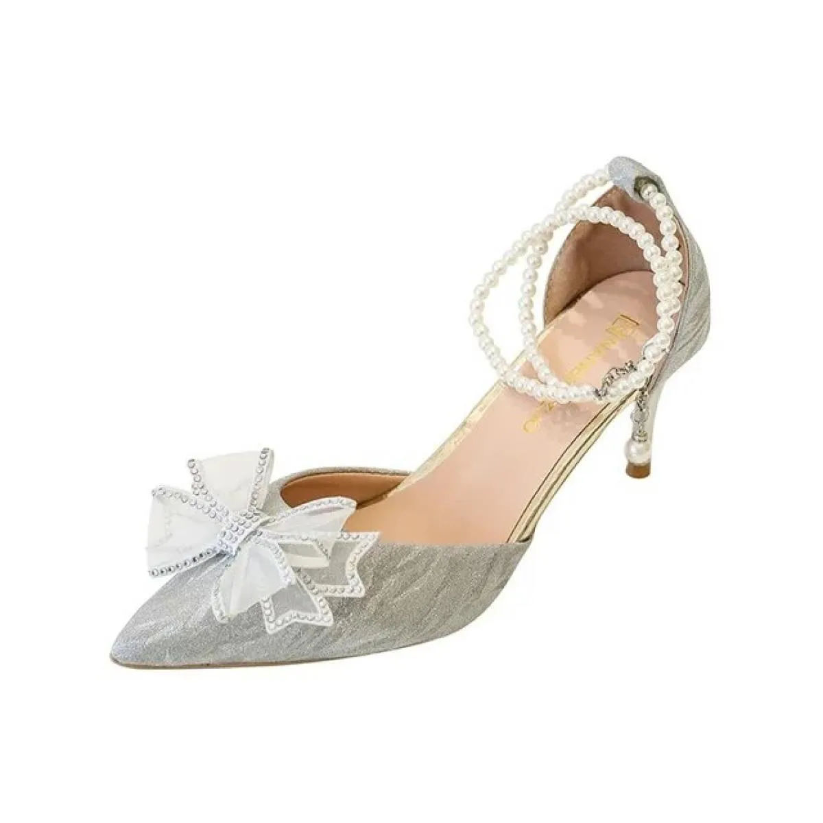 Eleganti décolleté con tacco alto argento da donna Cinturini alla caviglia autunnali Scarpe da festa Scarpe da sposa con papillo