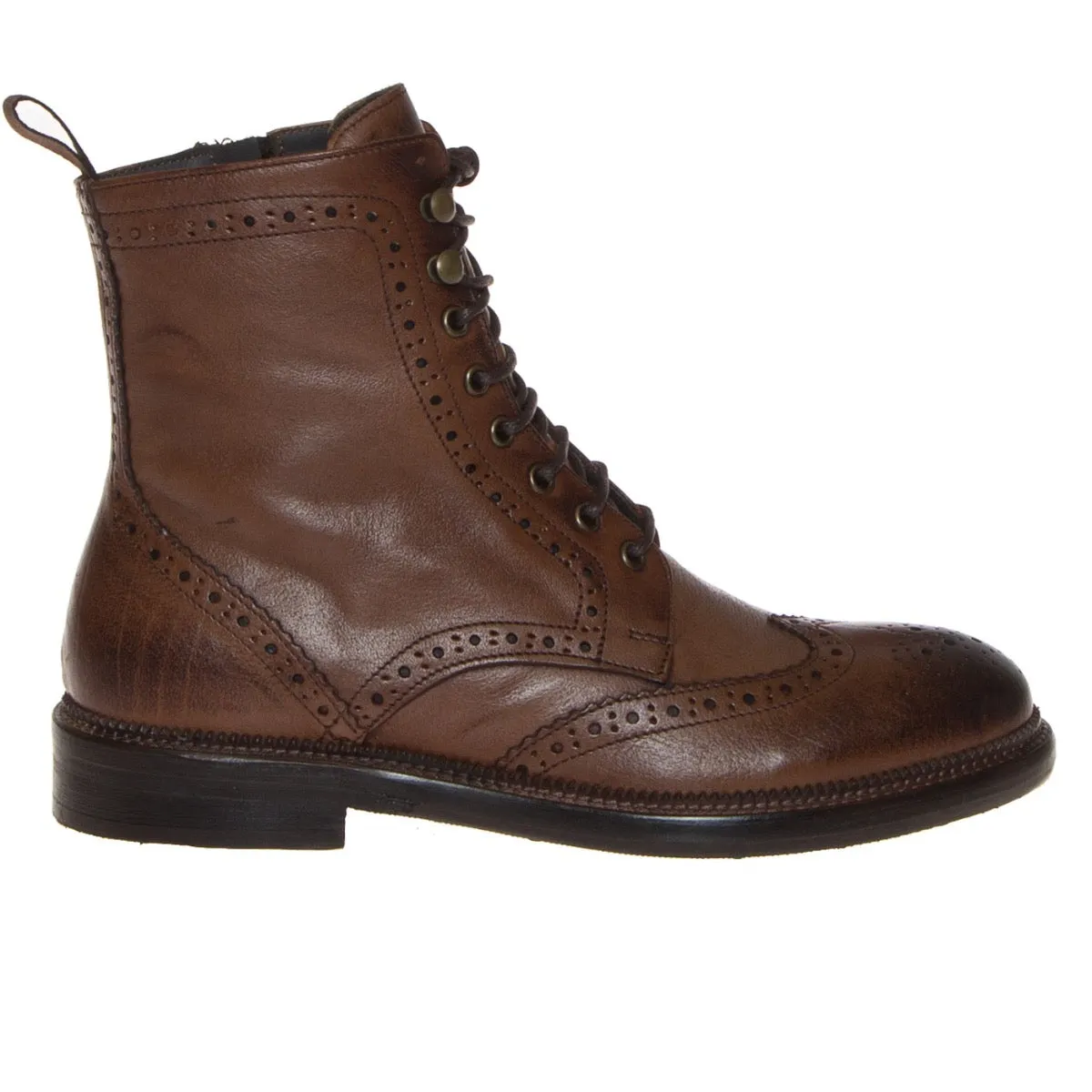 FRANCO FEDELE 1217 STIVALETTO STRINGATO INGLESE PELLE SFUMATA MARRONE  