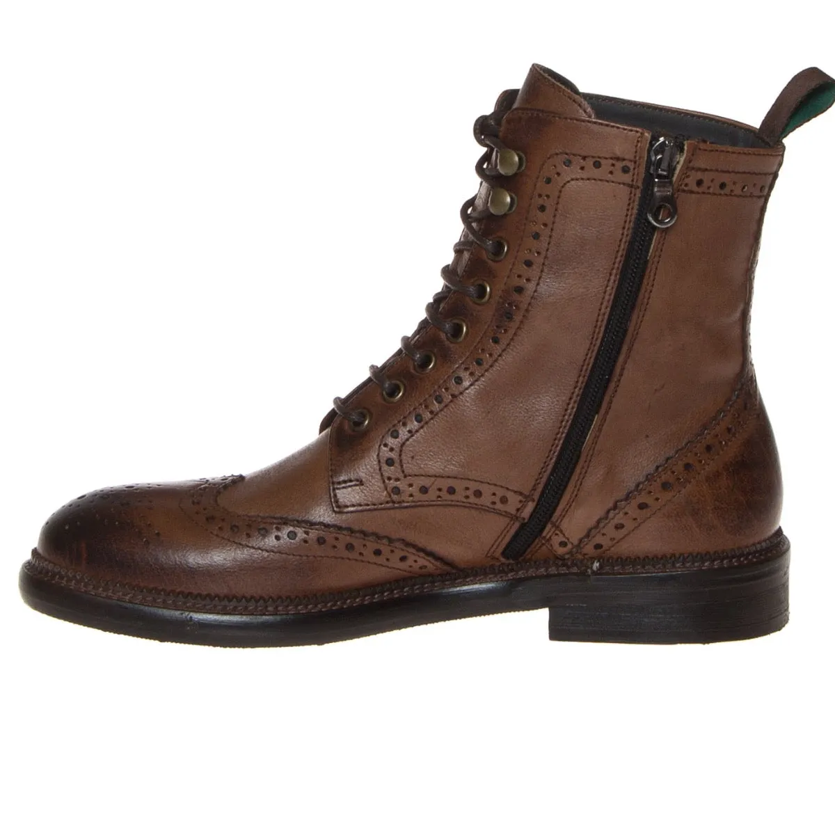 FRANCO FEDELE 1217 STIVALETTO STRINGATO INGLESE PELLE SFUMATA MARRONE  