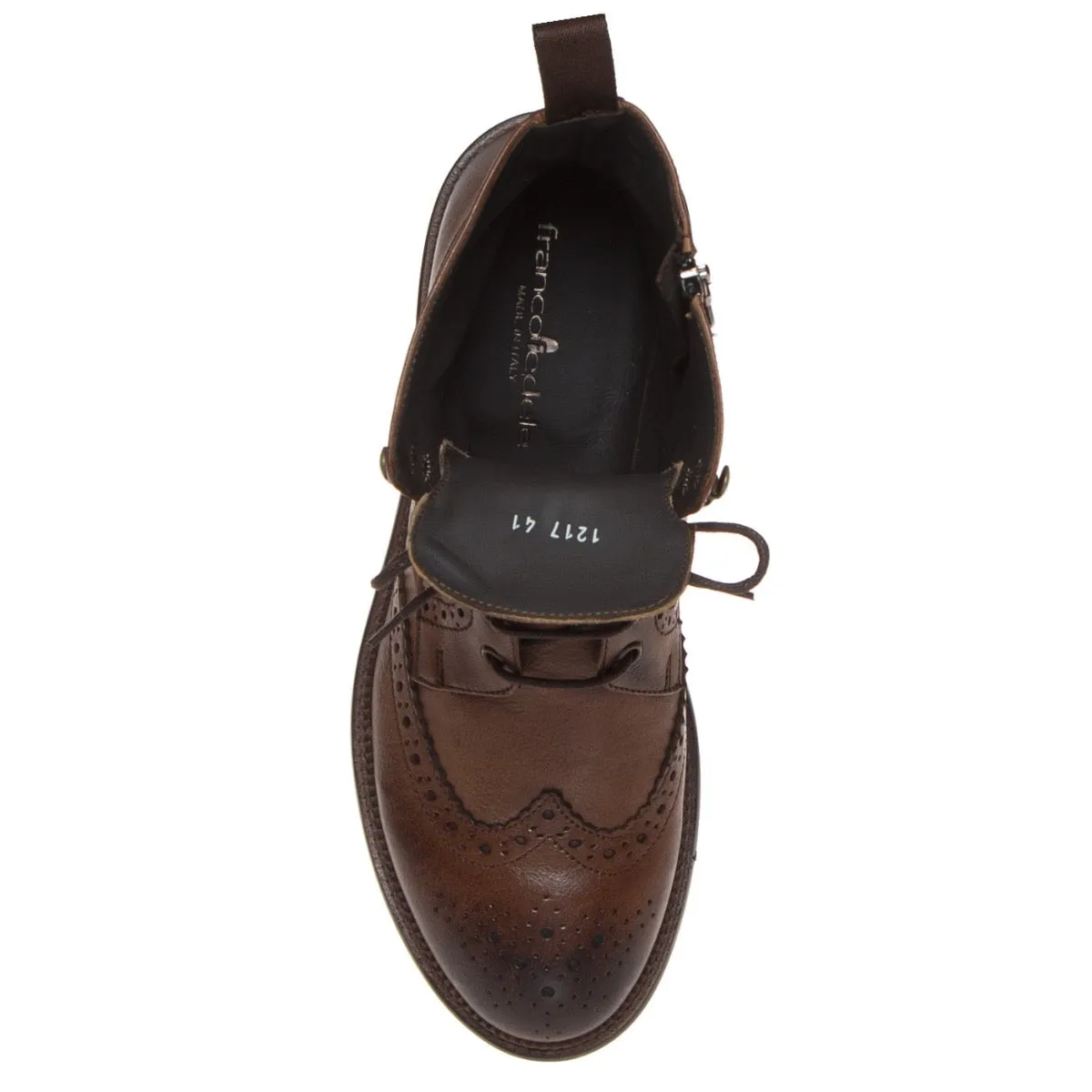 FRANCO FEDELE 1217 STIVALETTO STRINGATO INGLESE PELLE SFUMATA MARRONE  