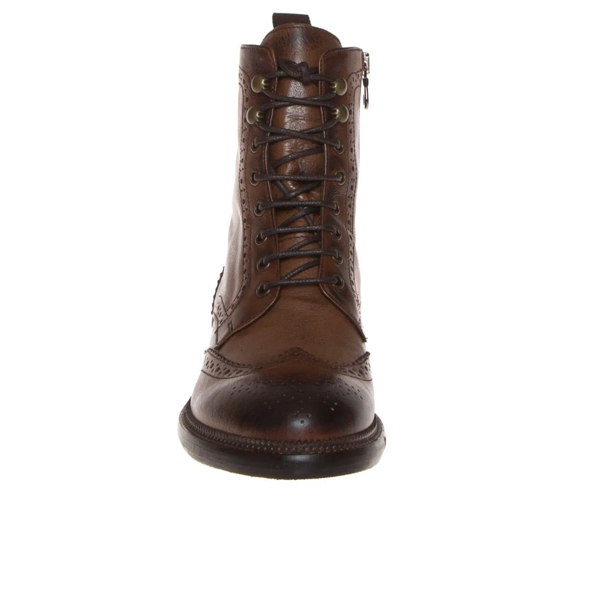 FRANCO FEDELE 1217 STIVALETTO STRINGATO INGLESE PELLE SFUMATA MARRONE  