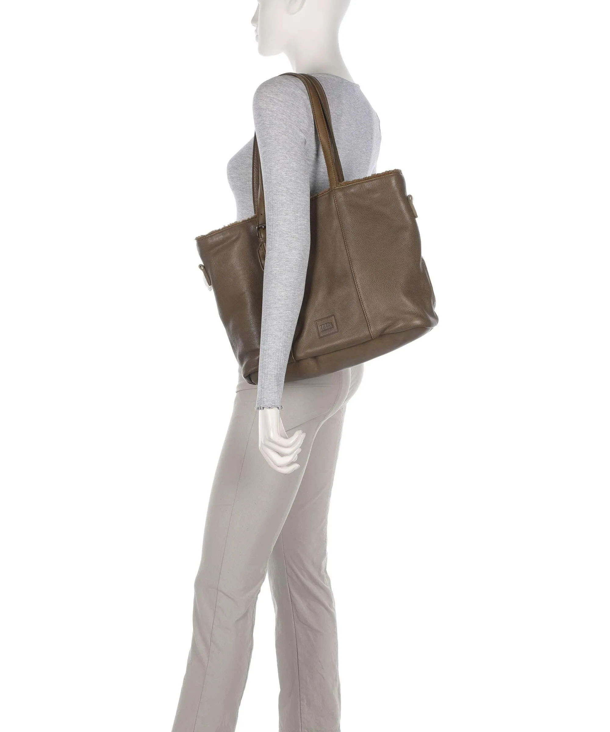  FredsBruder Inside Out Borsa shopper pelle granulata verde-oliva  