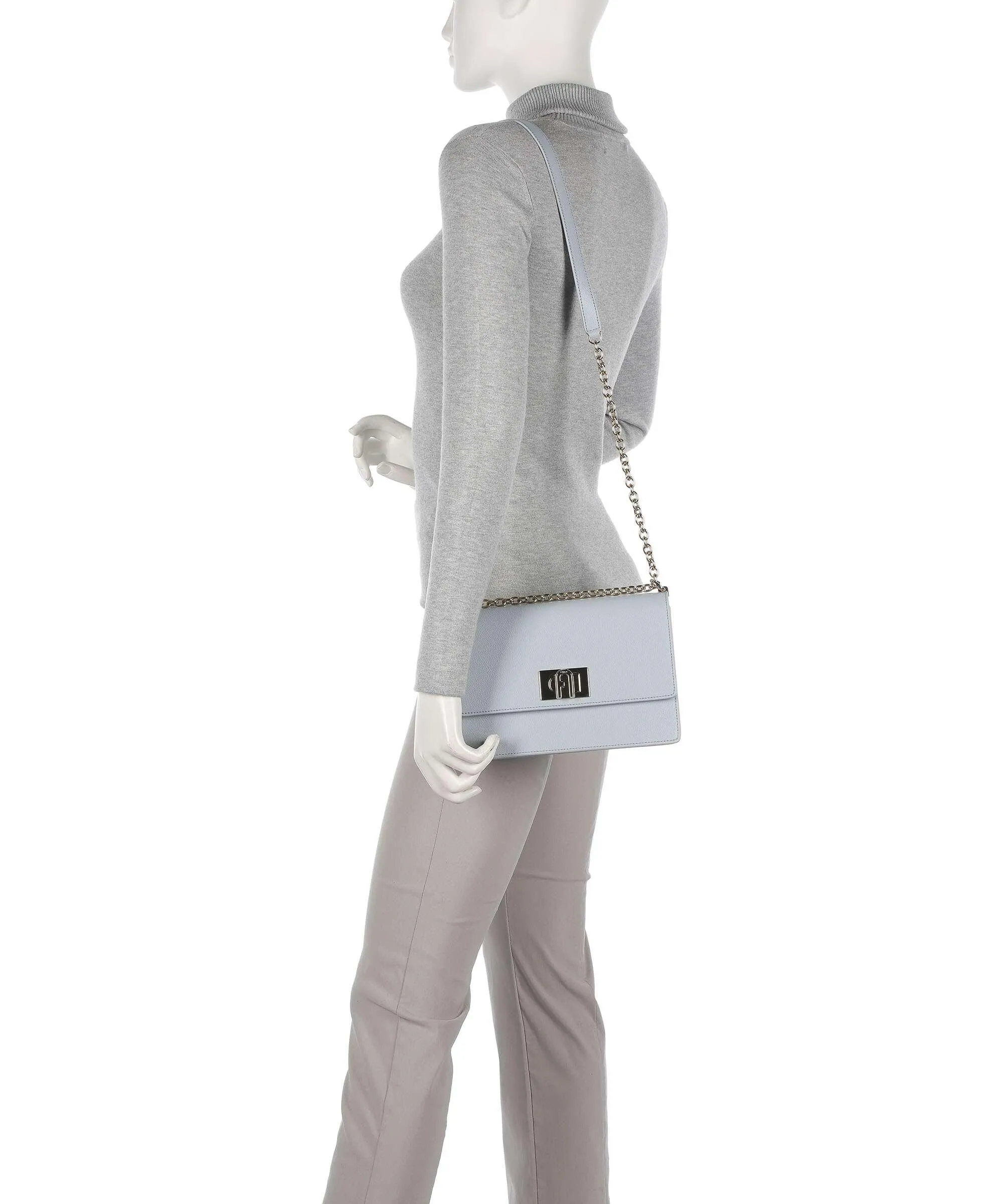  Furla 1927 S Borsa a spalla pelle granulata blu chiaro  