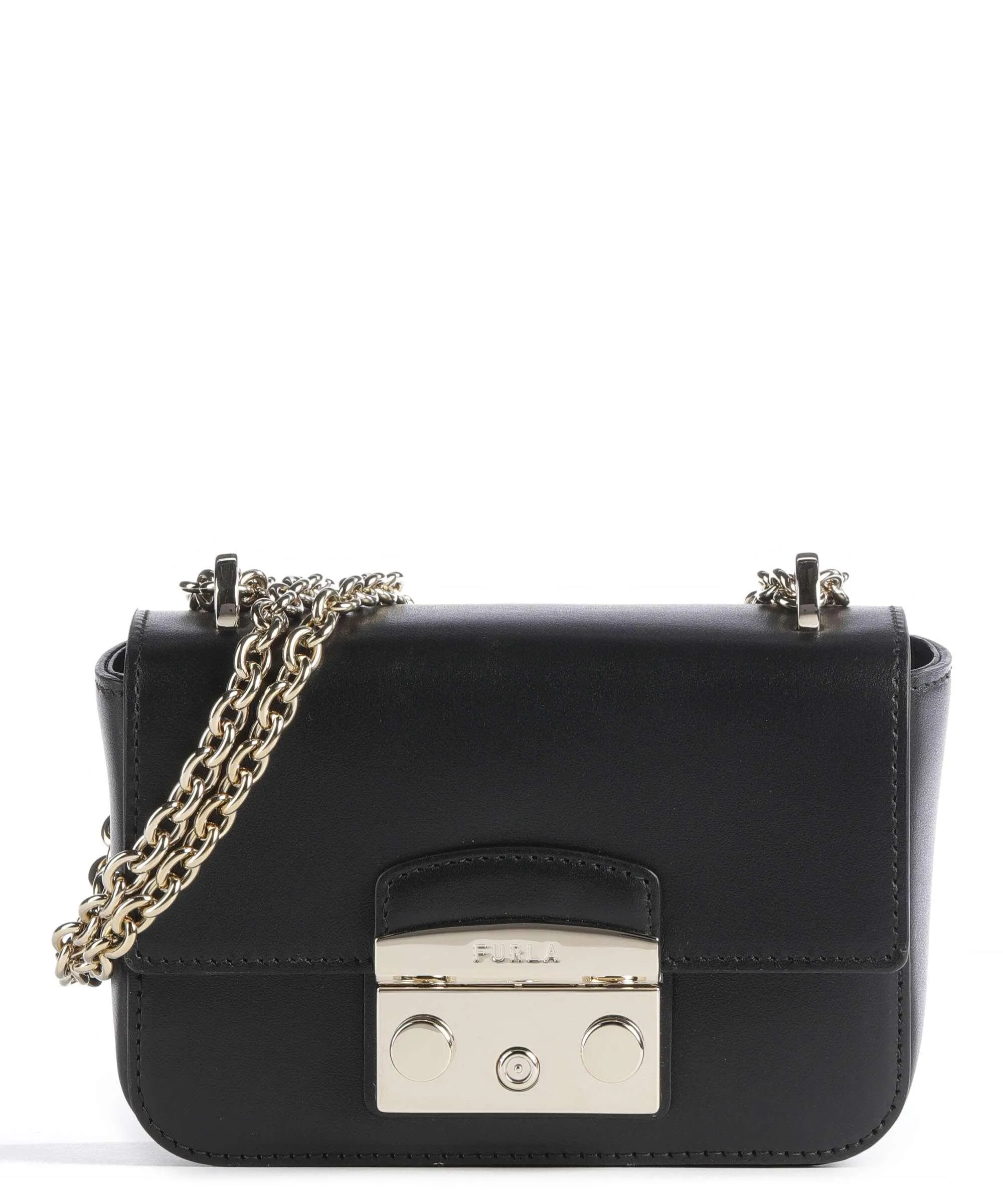  Furla Metropolis Mini Borsa a spalla pelle a grana fine nero  