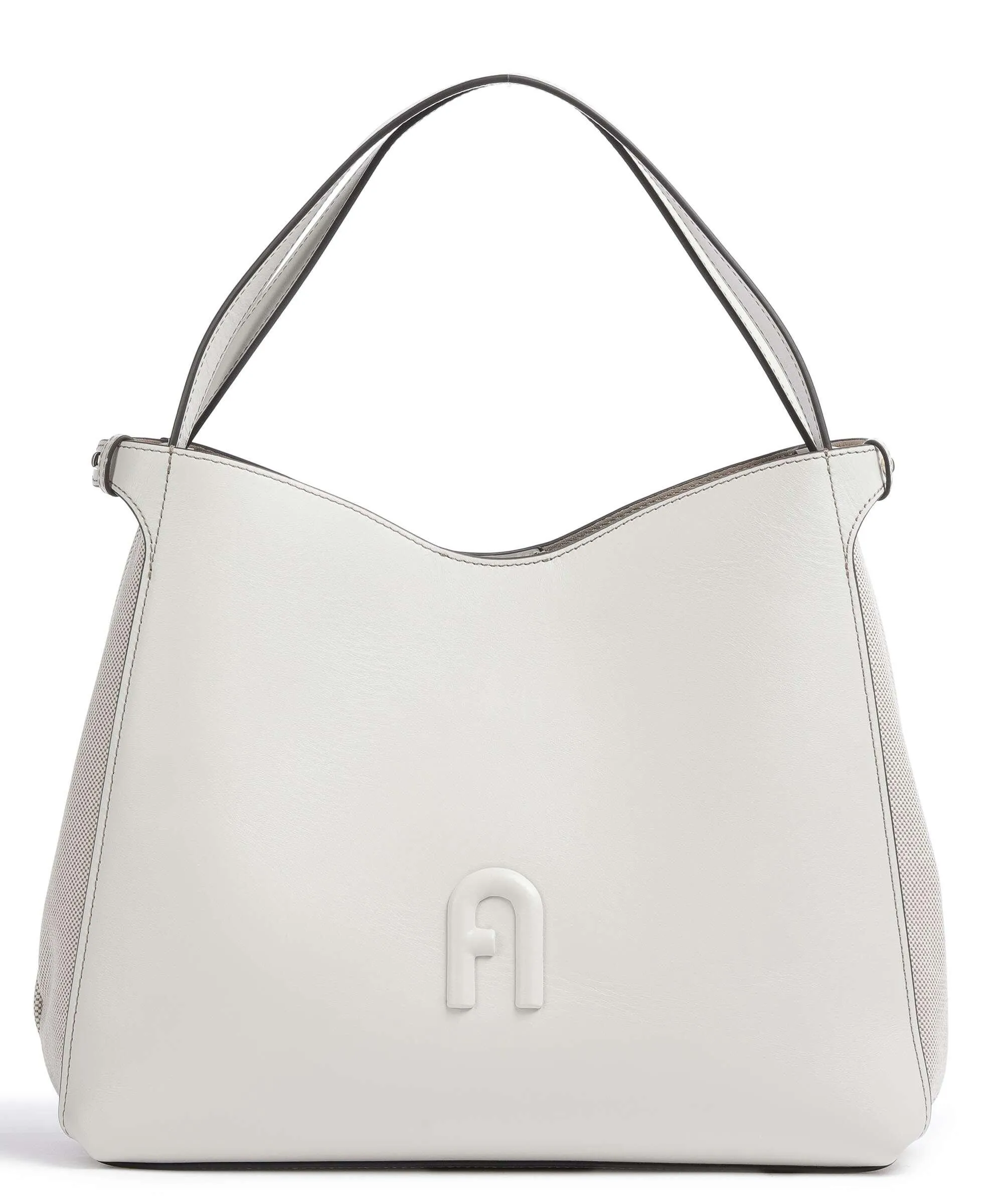  Furla Primula L Borsa hobo pelle a grana fine, cotone avorio  