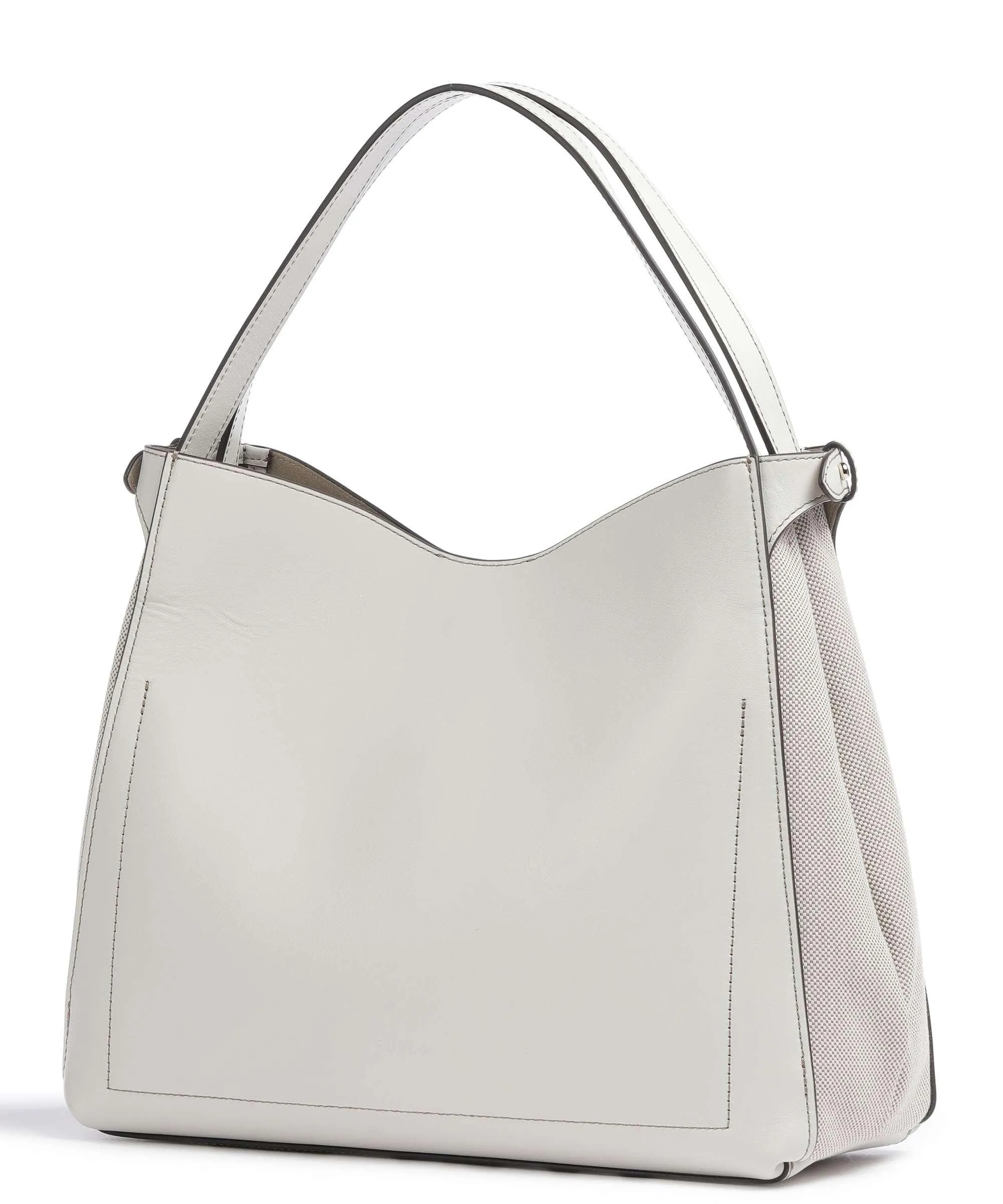  Furla Primula L Borsa hobo pelle a grana fine, cotone avorio  