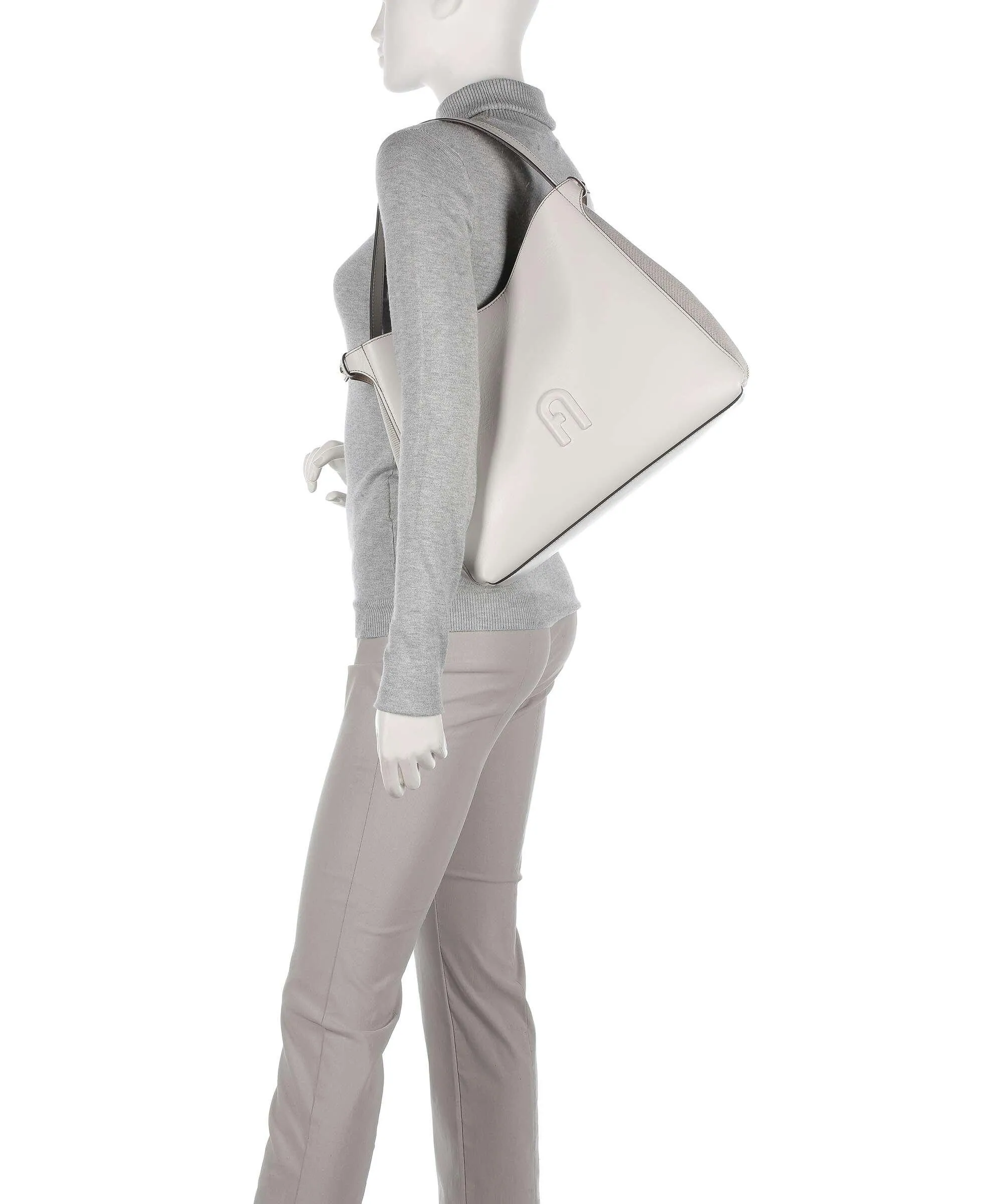  Furla Primula L Borsa hobo pelle a grana fine, cotone avorio  