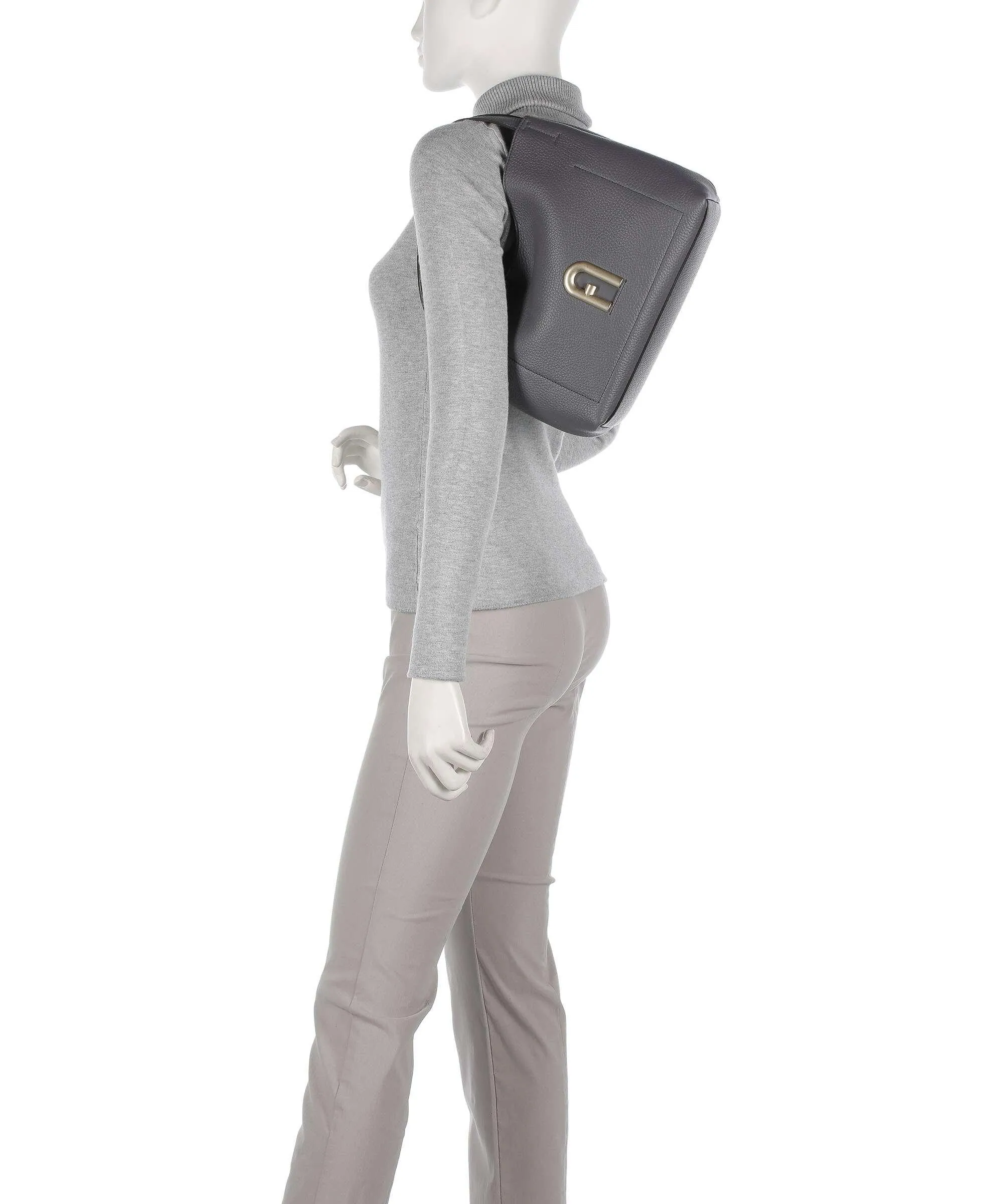  Furla Primula S Borsa hobo pelle granulata grigio scuro  