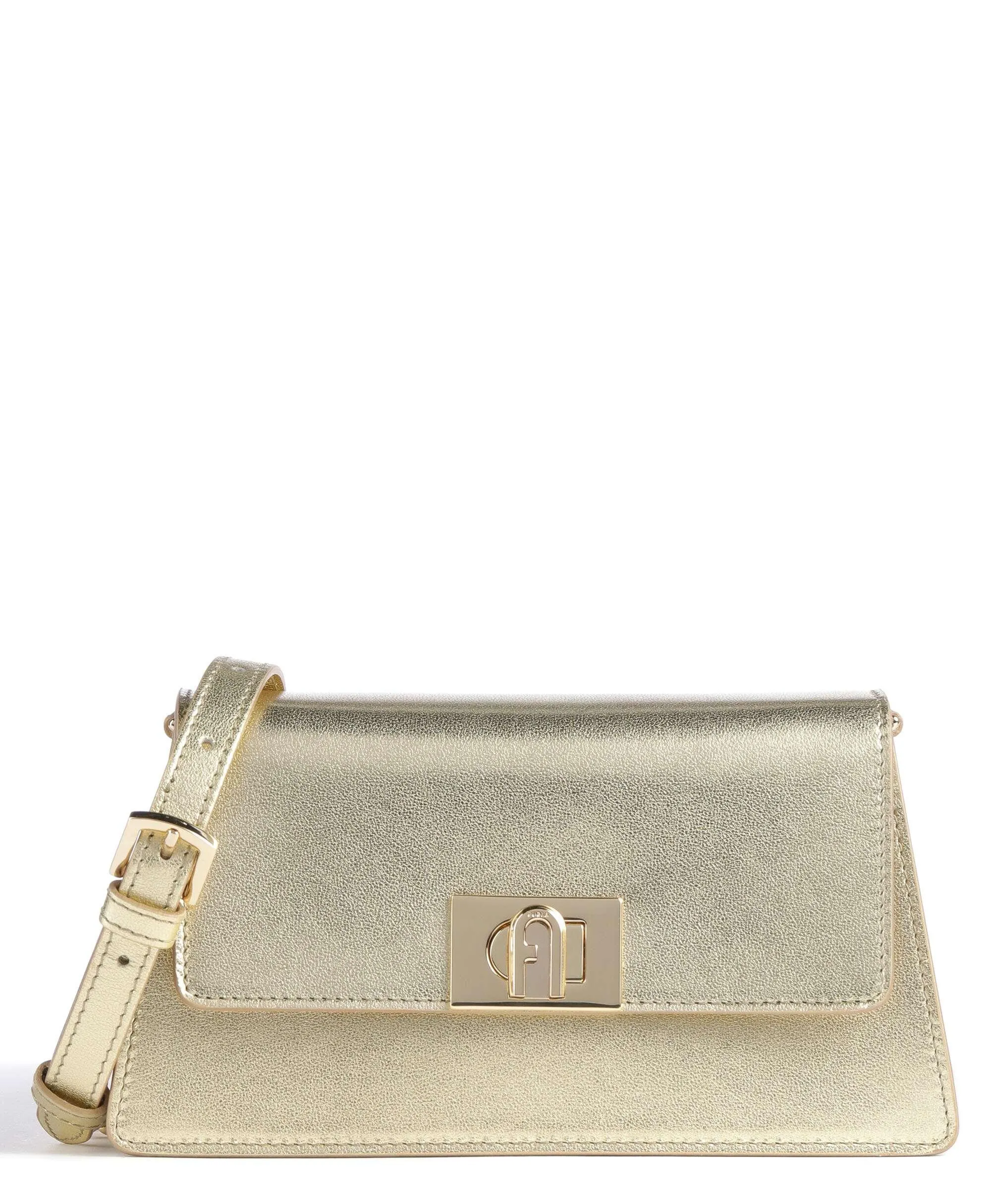  Furla Zoe Mini Borsa a tracolla pelle a grana fine oro  