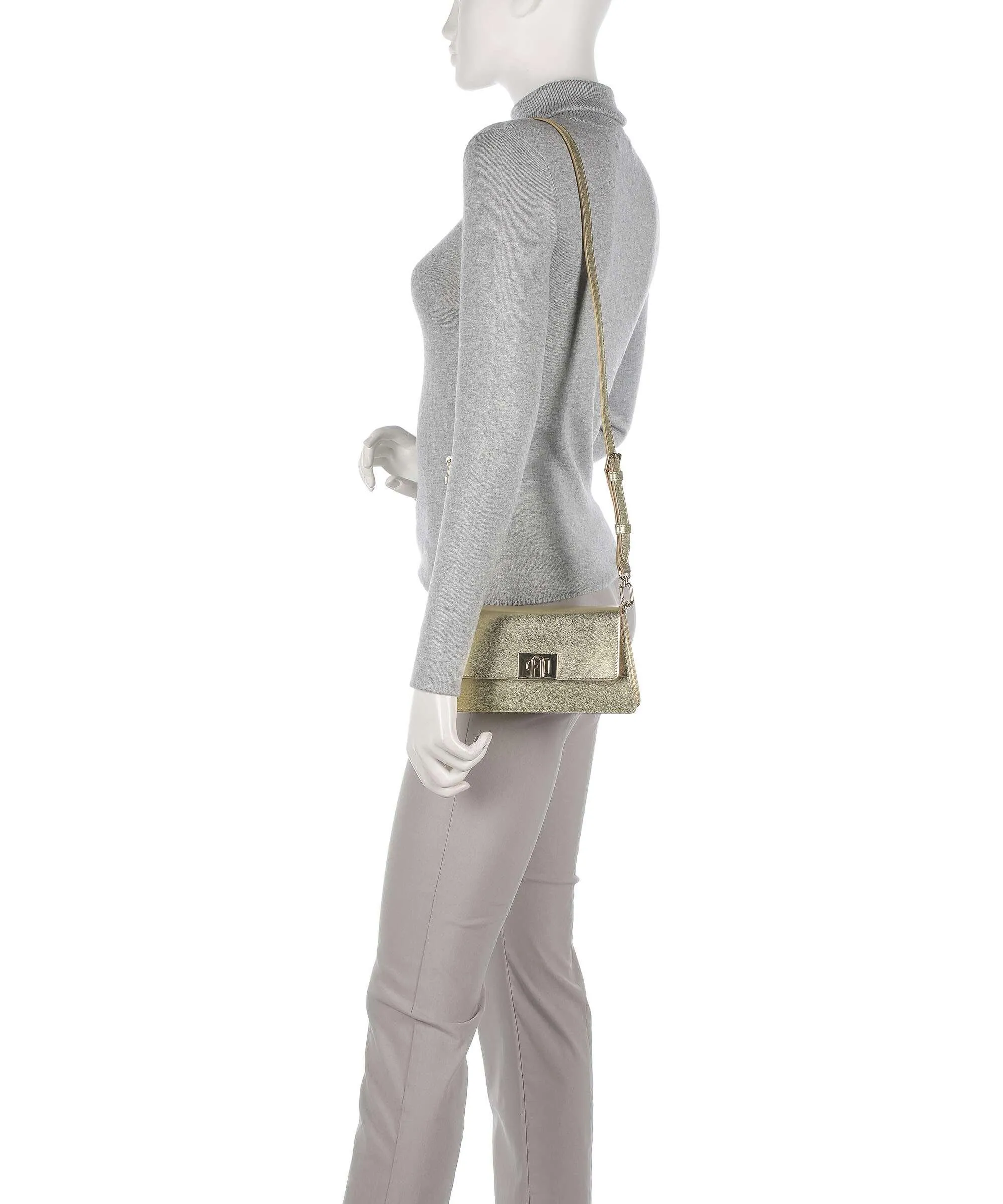  Furla Zoe Mini Borsa a tracolla pelle a grana fine oro  
