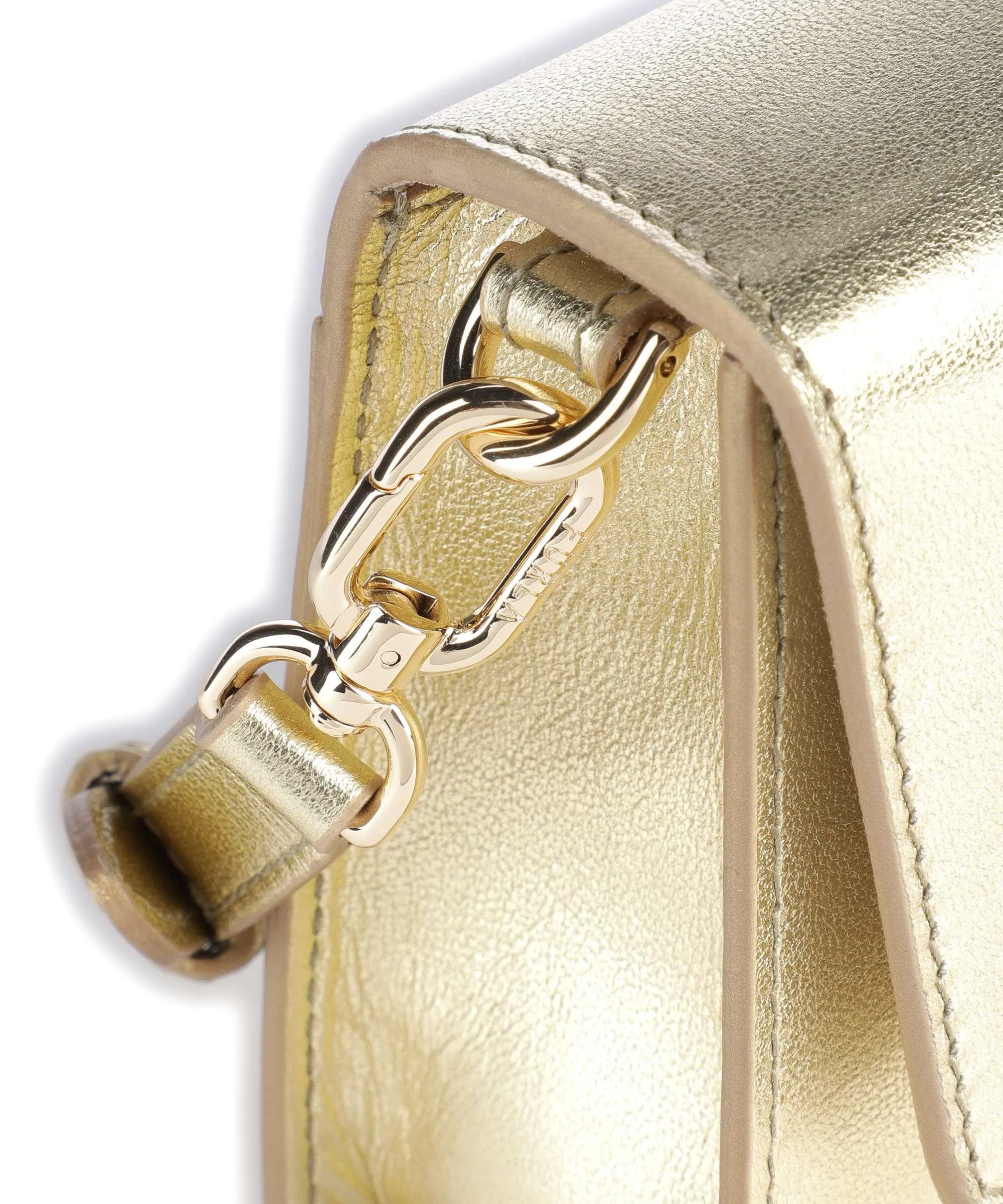  Furla Zoe Mini Borsa a tracolla pelle a grana fine oro  